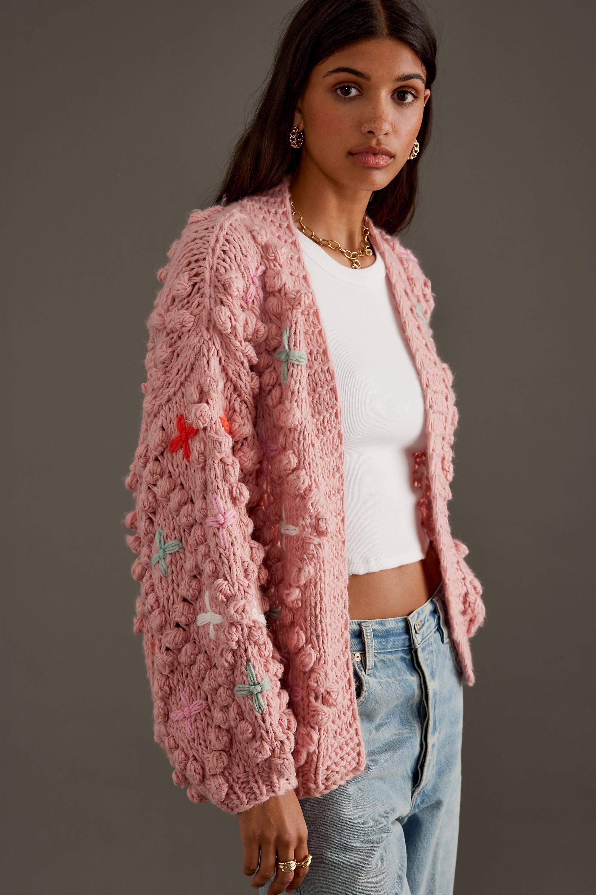 PINK By Anthropologie Chunky-Knit Bubble-Sleeve Cardigan, A501_0066, large image number 4