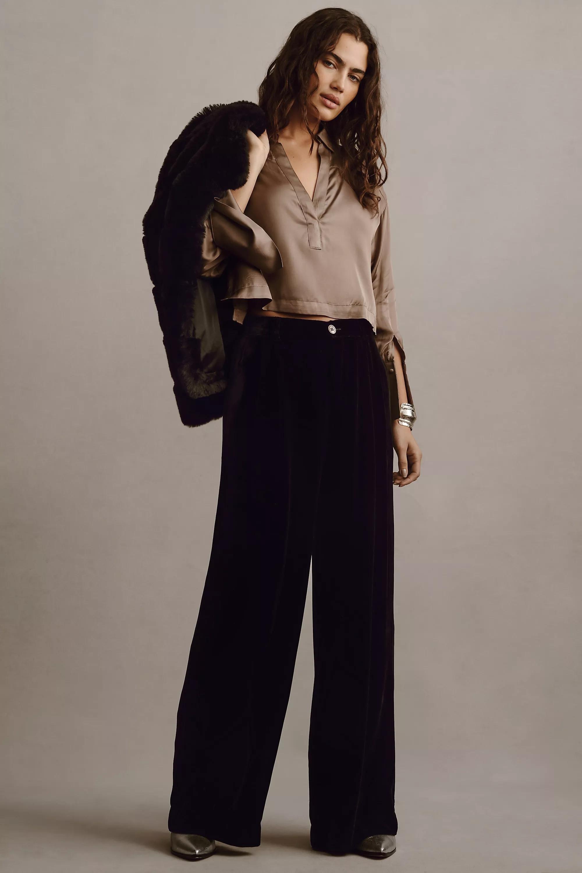 Maeve Silky Collared Long-Sleeve Blouse, Brown, , large image number 3