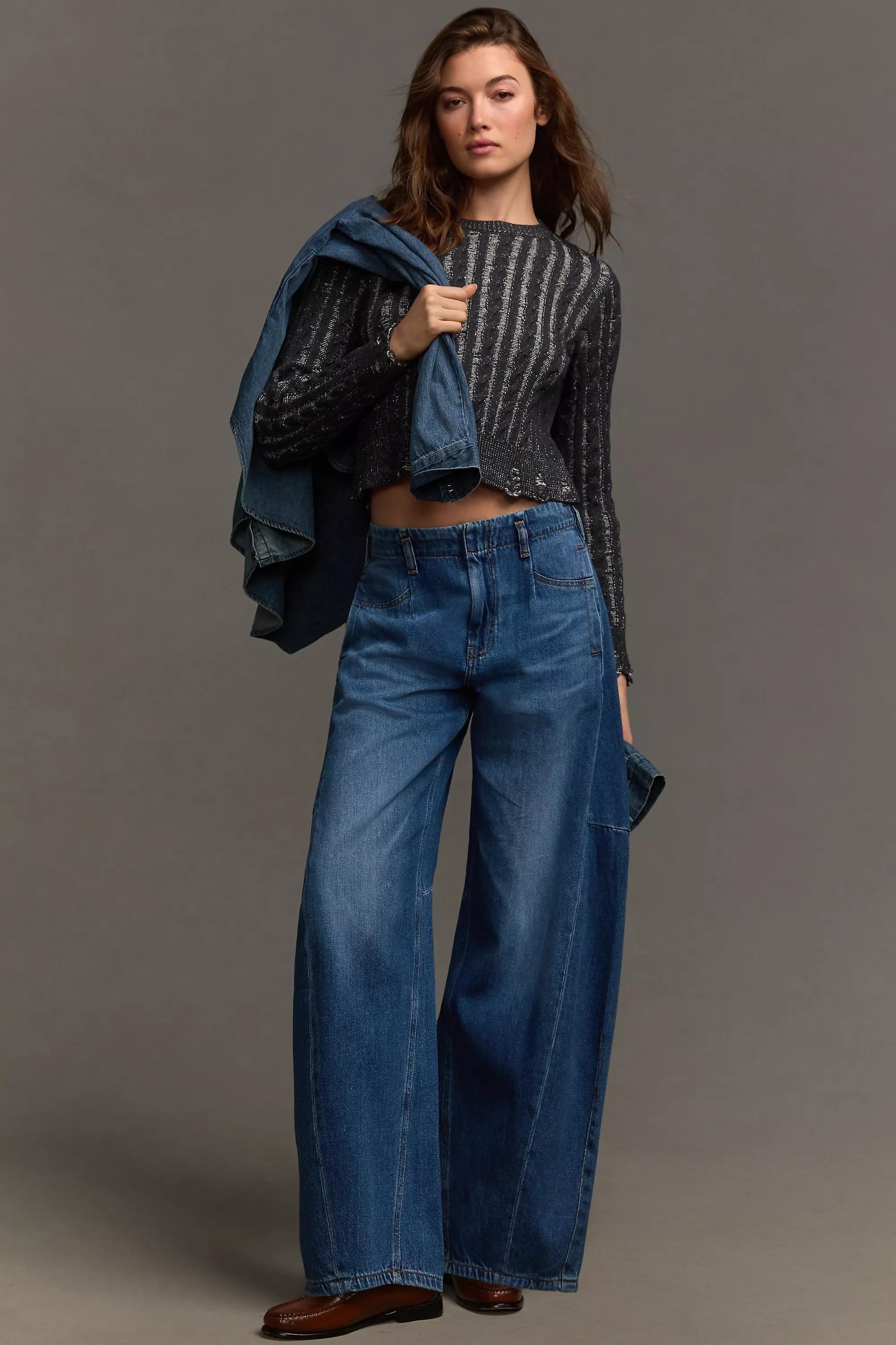 By Pilcro High Rise Tapered Wide Legs Jeans, Navy, , large image number 0