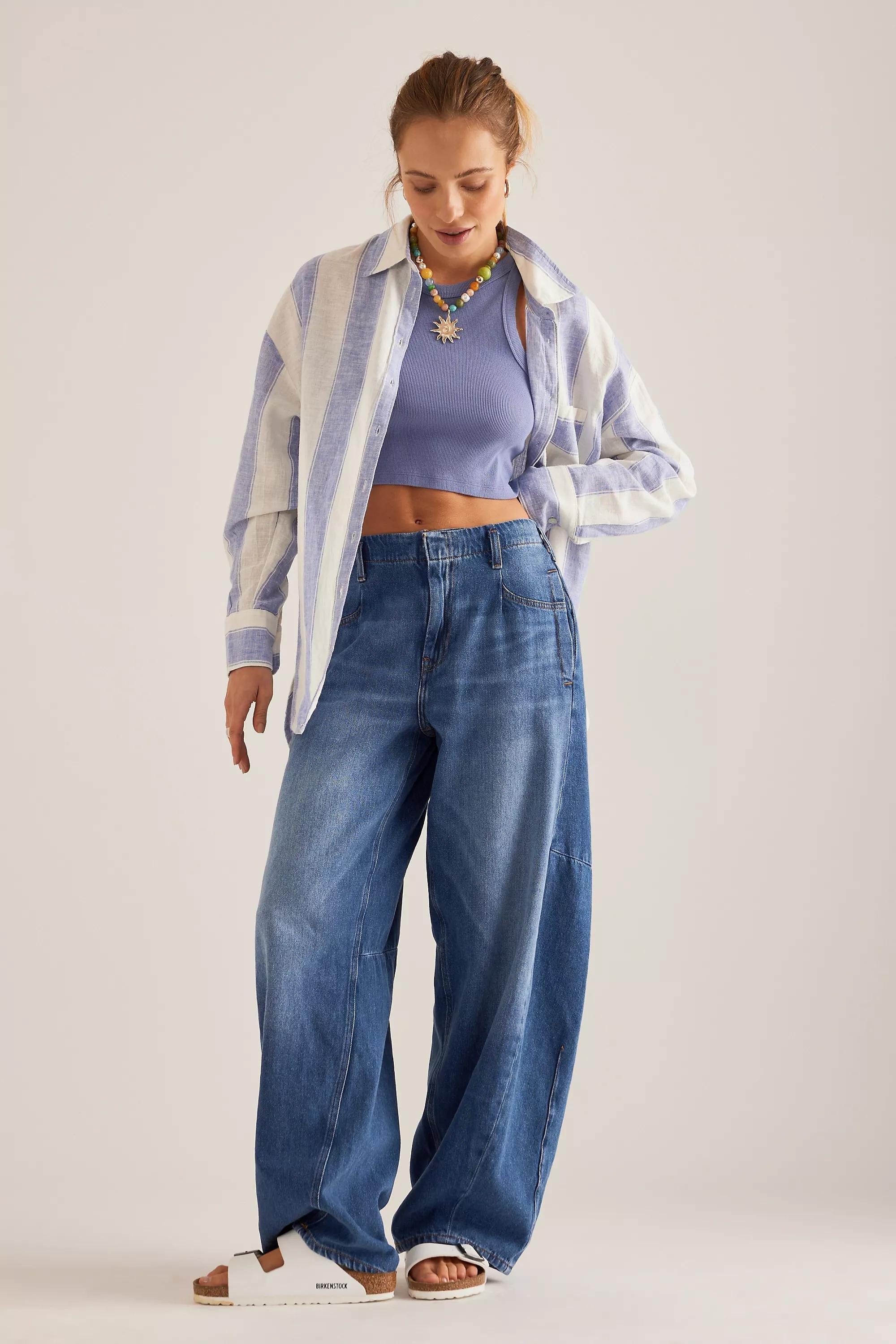 By Pilcro High Rise Tapered Wide Legs Jeans, Navy, A501_0093, large image number 1