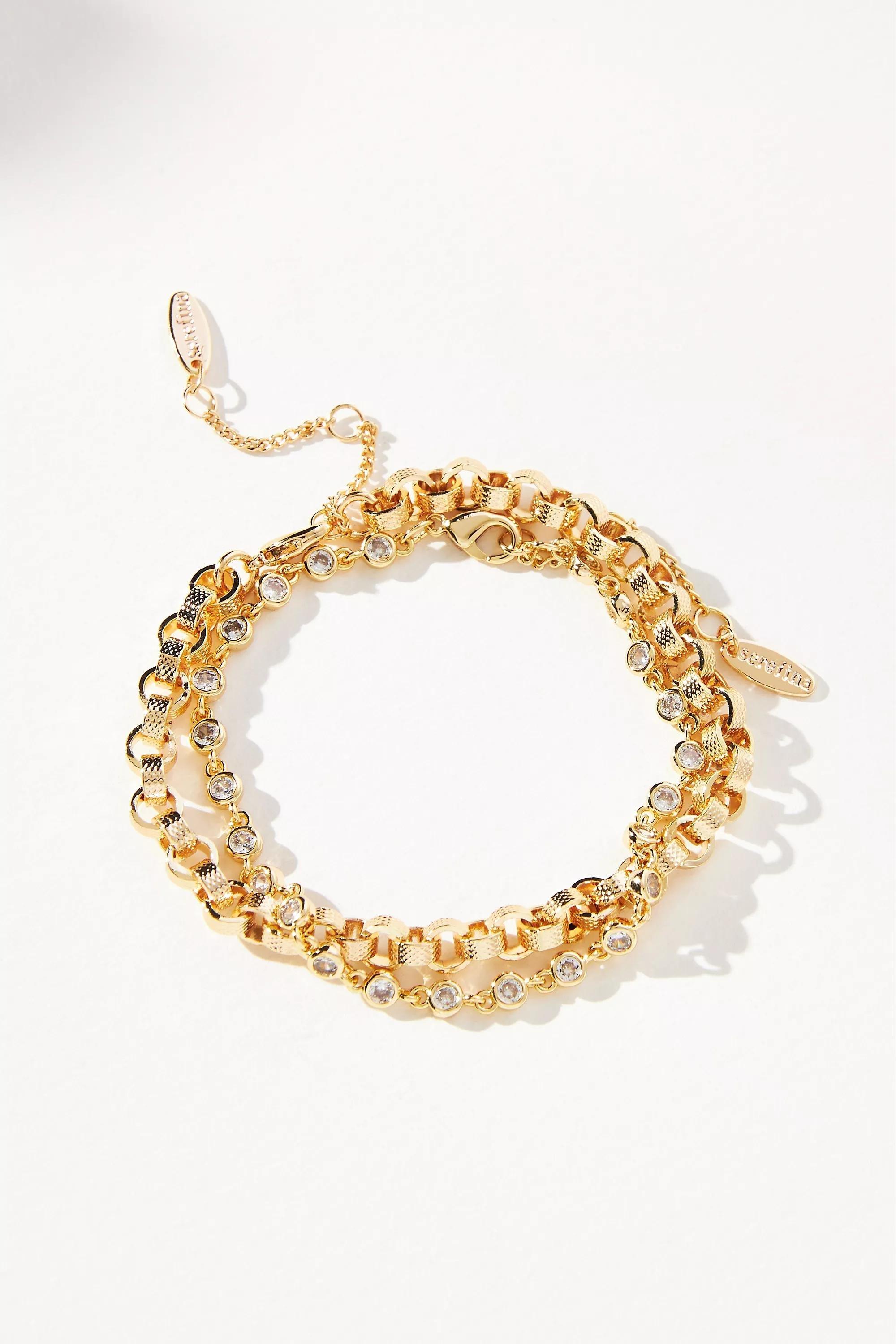 Anthropologie - Delicate Crystal Bracelets, Set Of 2, Gold