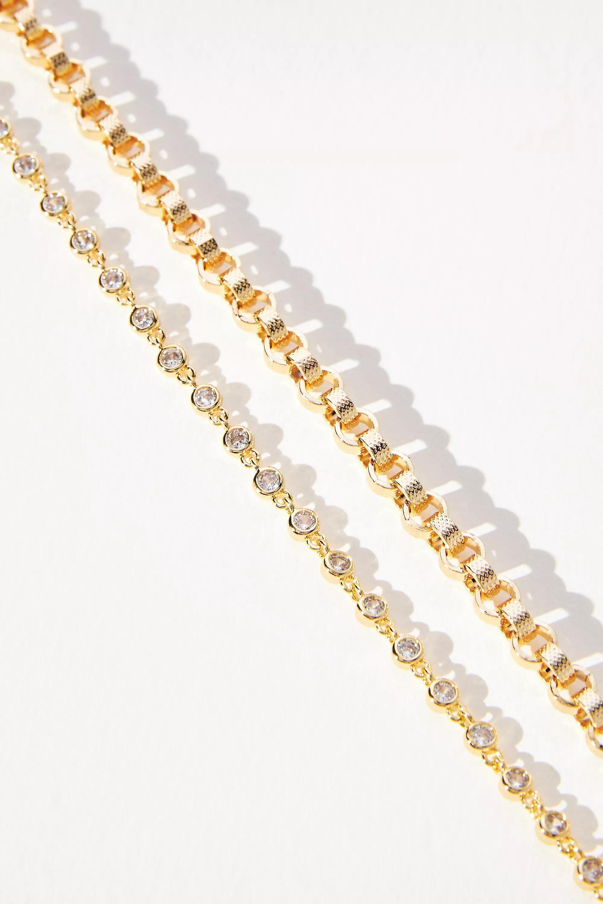 Anthropologie - Delicate Crystal Bracelets, Set Of 2, Gold