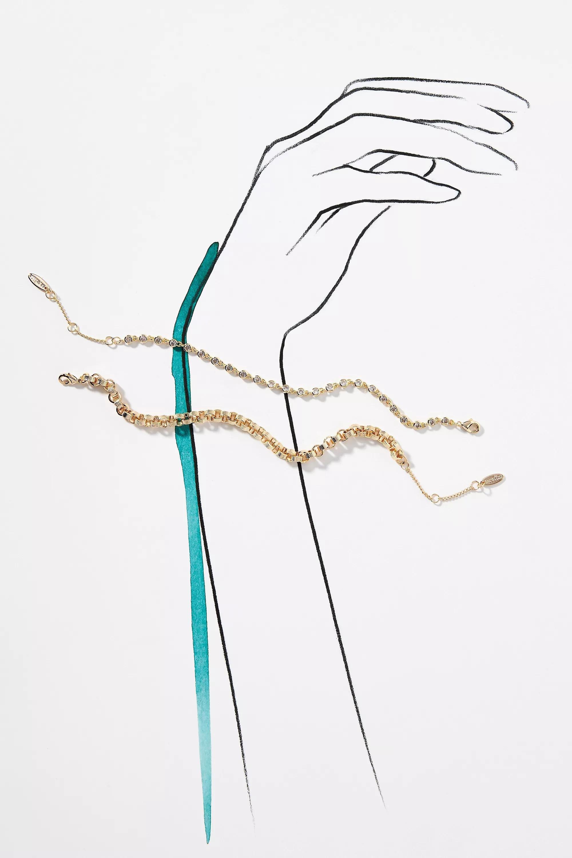 Delicate Crystal Bracelets, Set Of 2, Gold, A501_0070, large image number 2