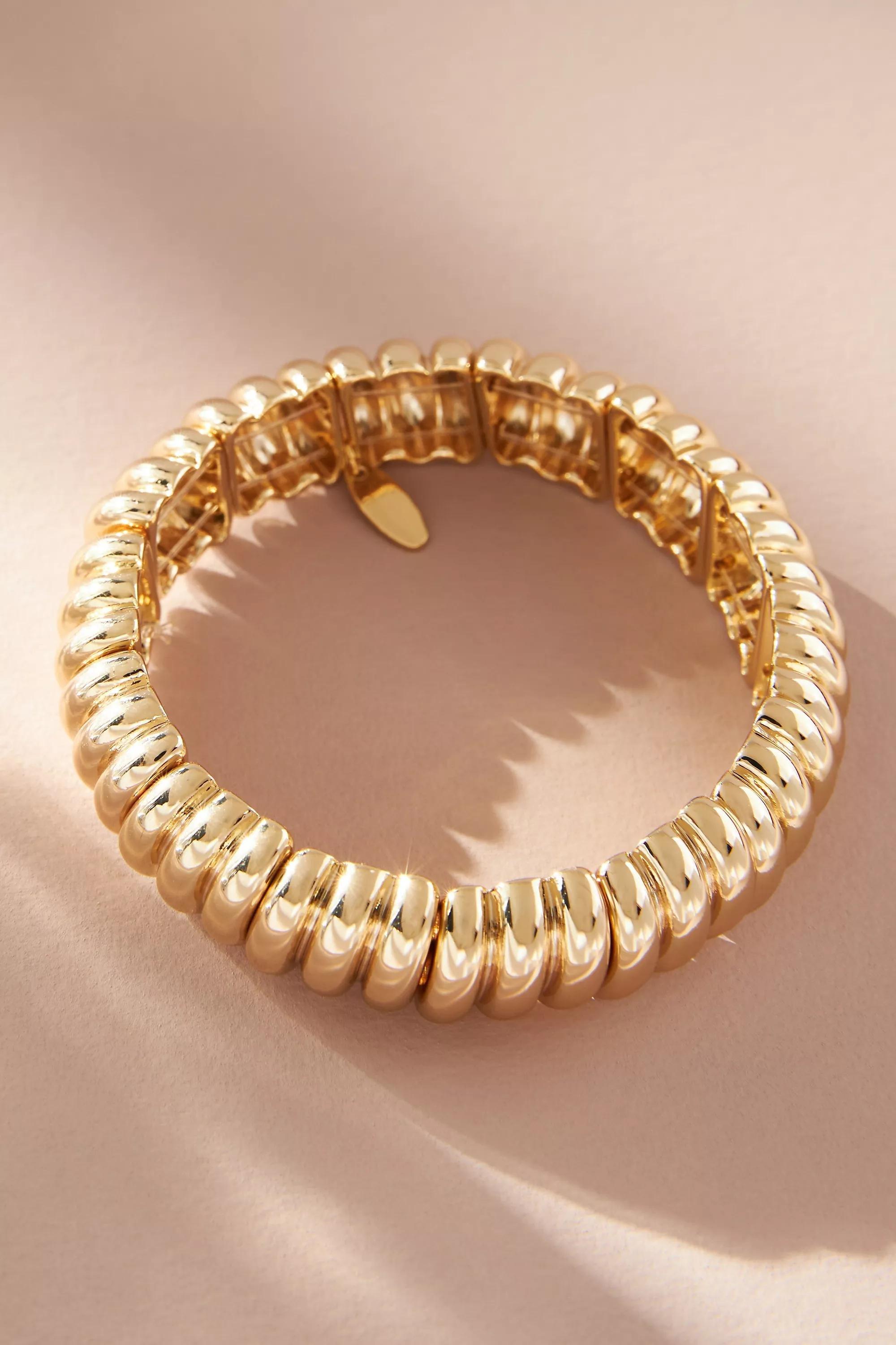 Ribbed Metal Bracelet, Gold, A501_0070, large image number 1
