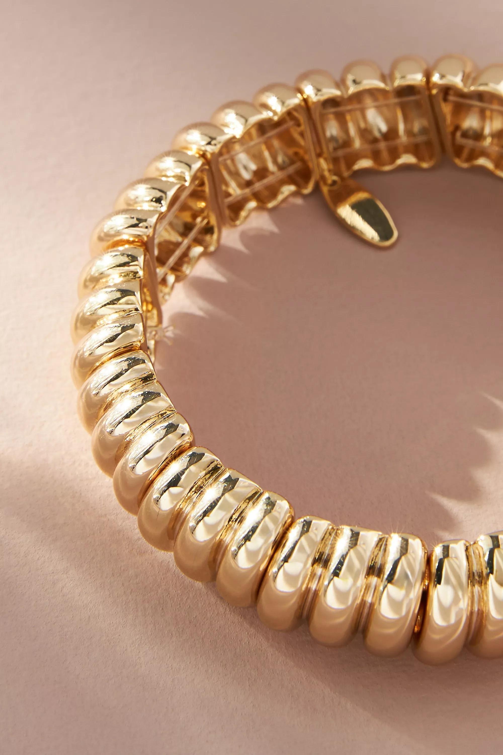 Ribbed Metal Bracelet, Gold, A501_0070, large image number 2