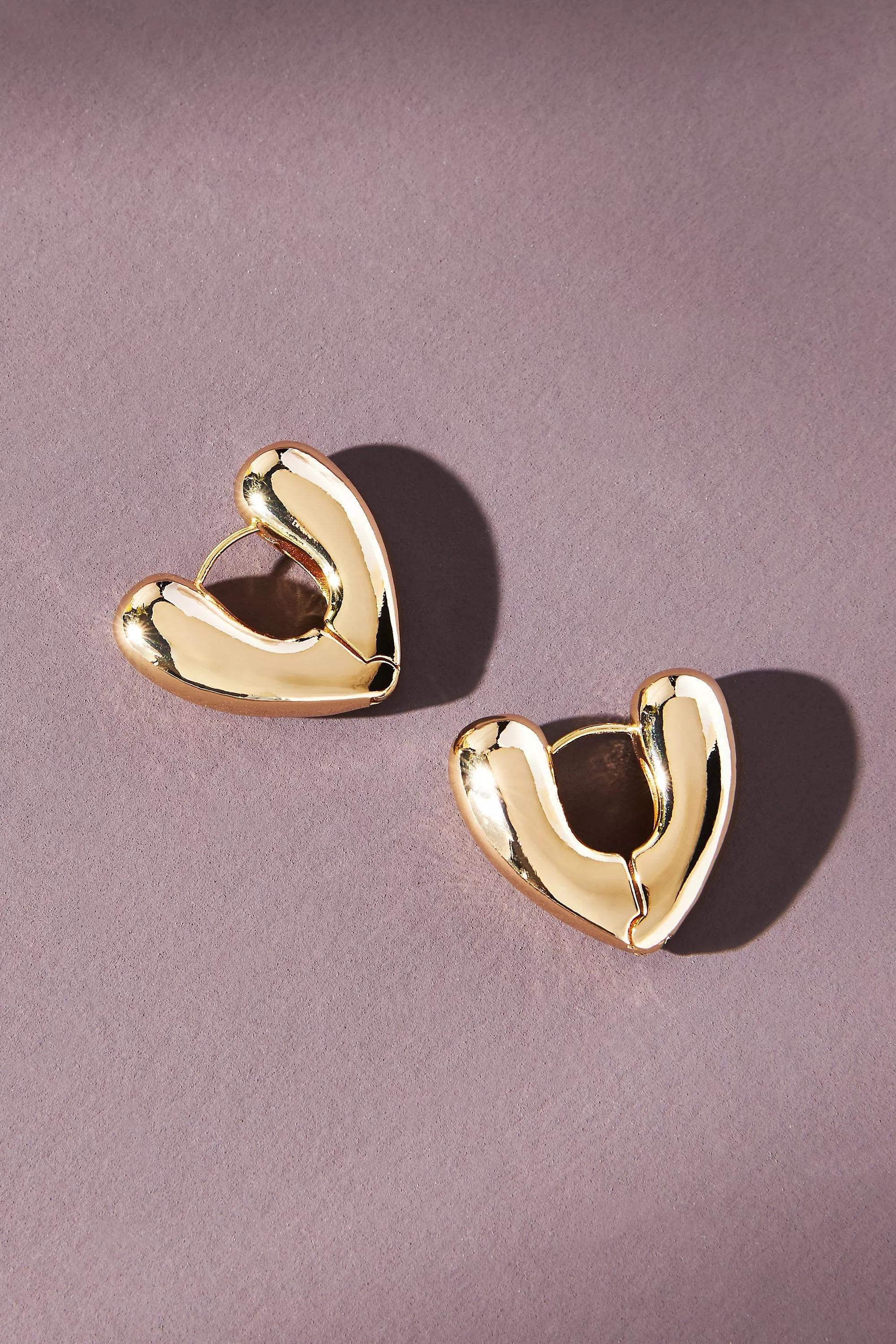 Puffy Heart Huggie Hoop Earrings, Gold, A501_0070, large image number 0