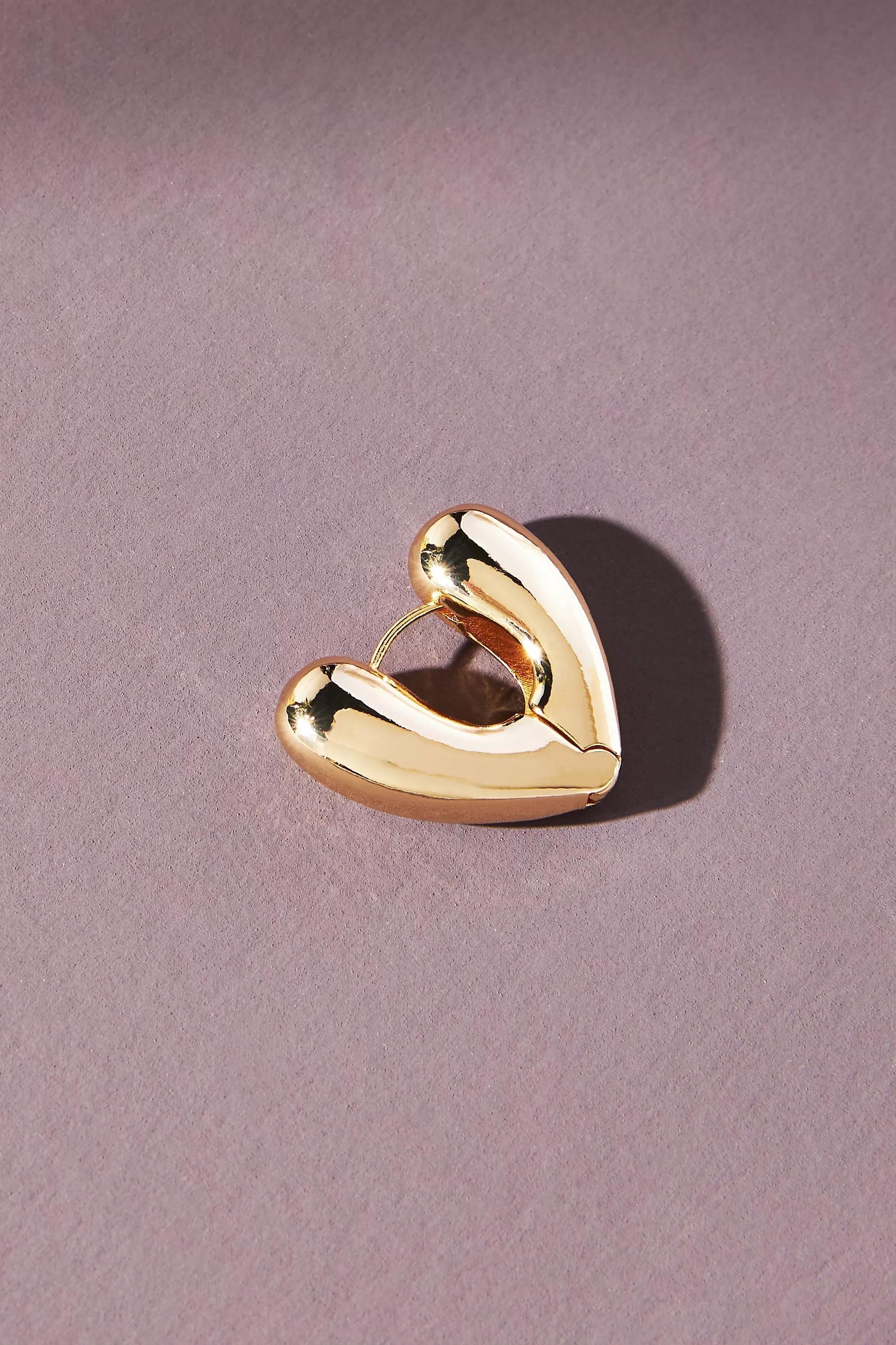 Puffy Heart Huggie Hoop Earrings, Gold, A501_0070, large image number 1