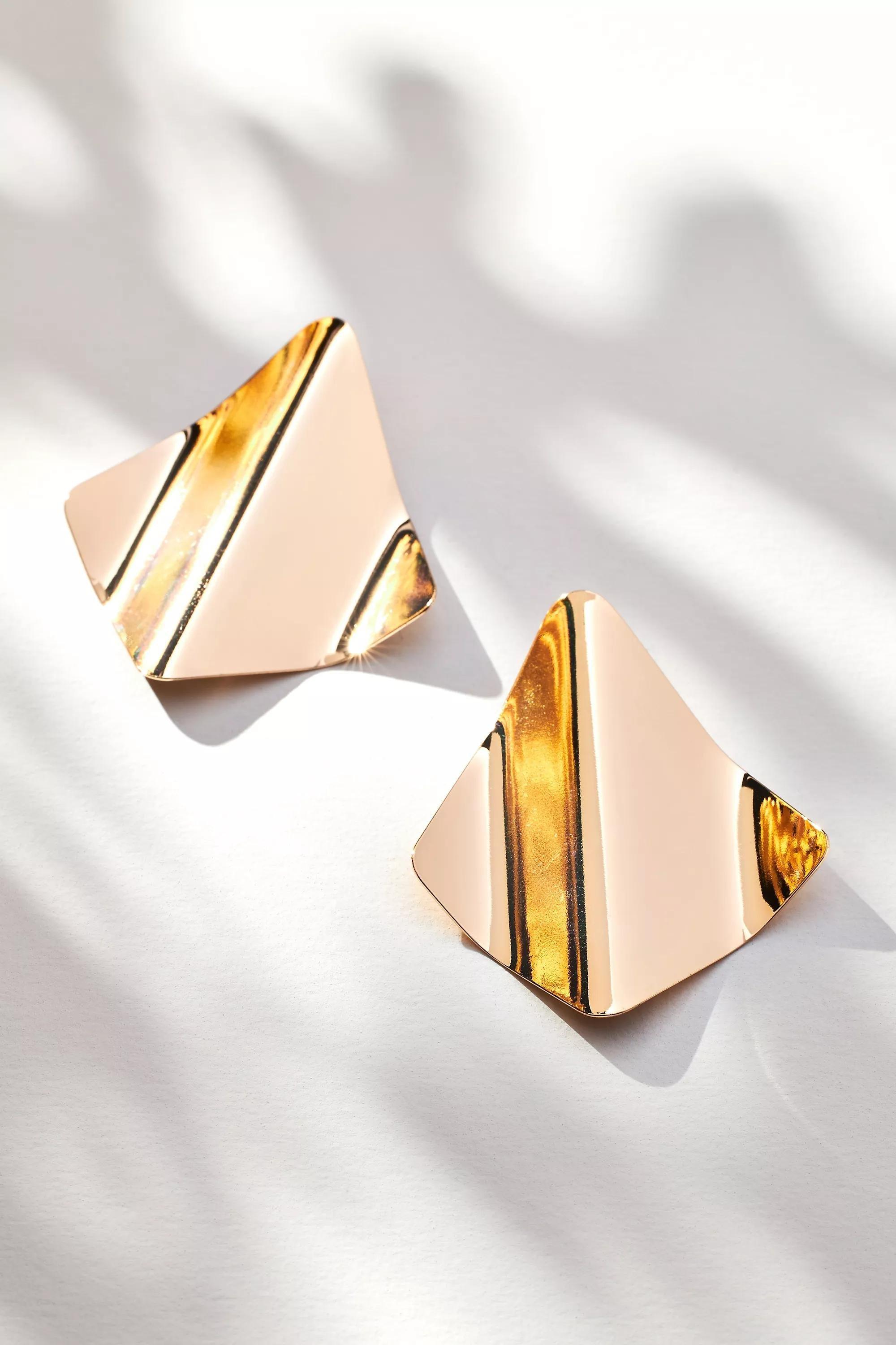 Wavy Square Statement Earrings, Gold, A501_0070, large image number 0
