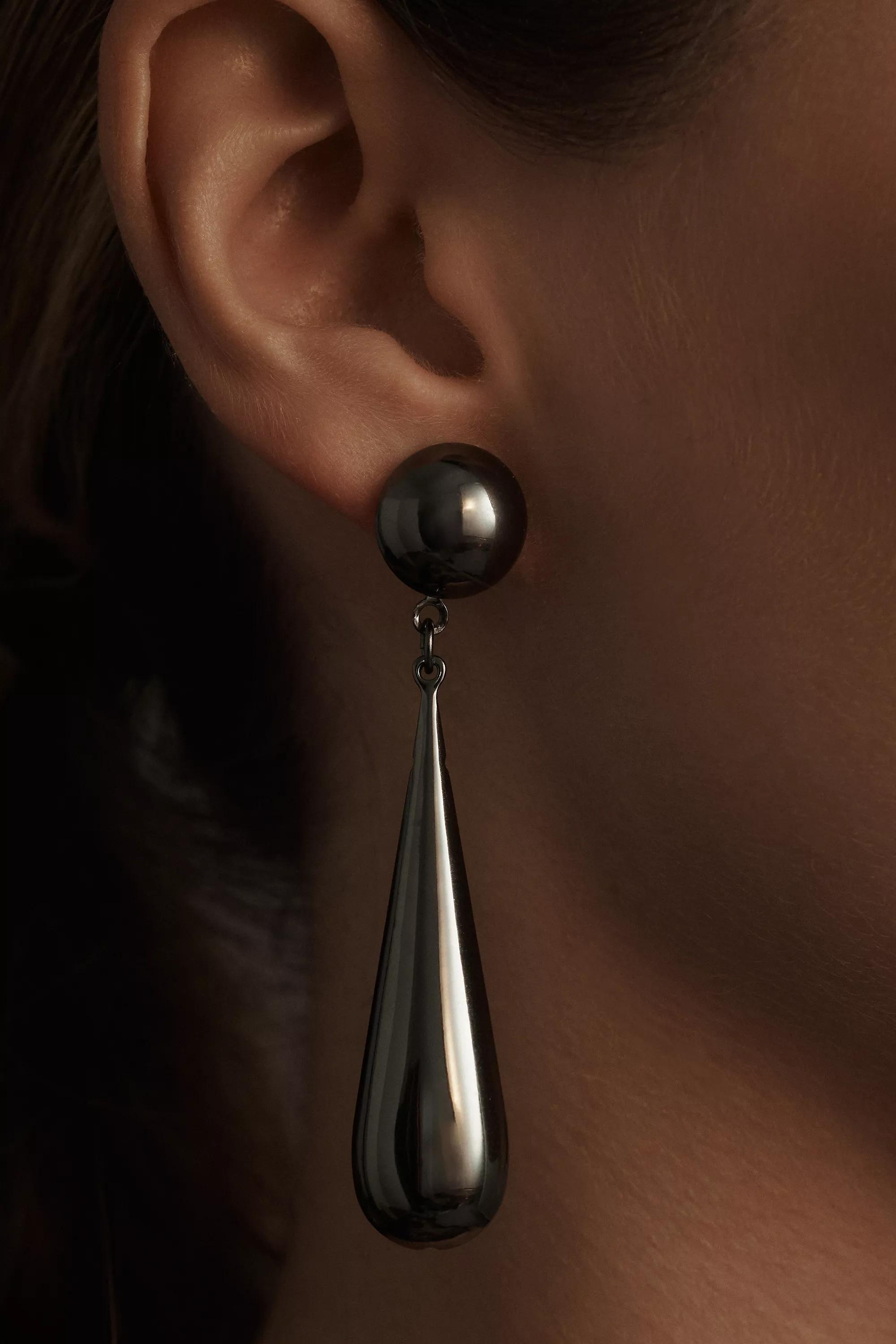 The Restored Vintage Collection: Skinny Teardrop Earrings, Black, A501_0001, large image number 0