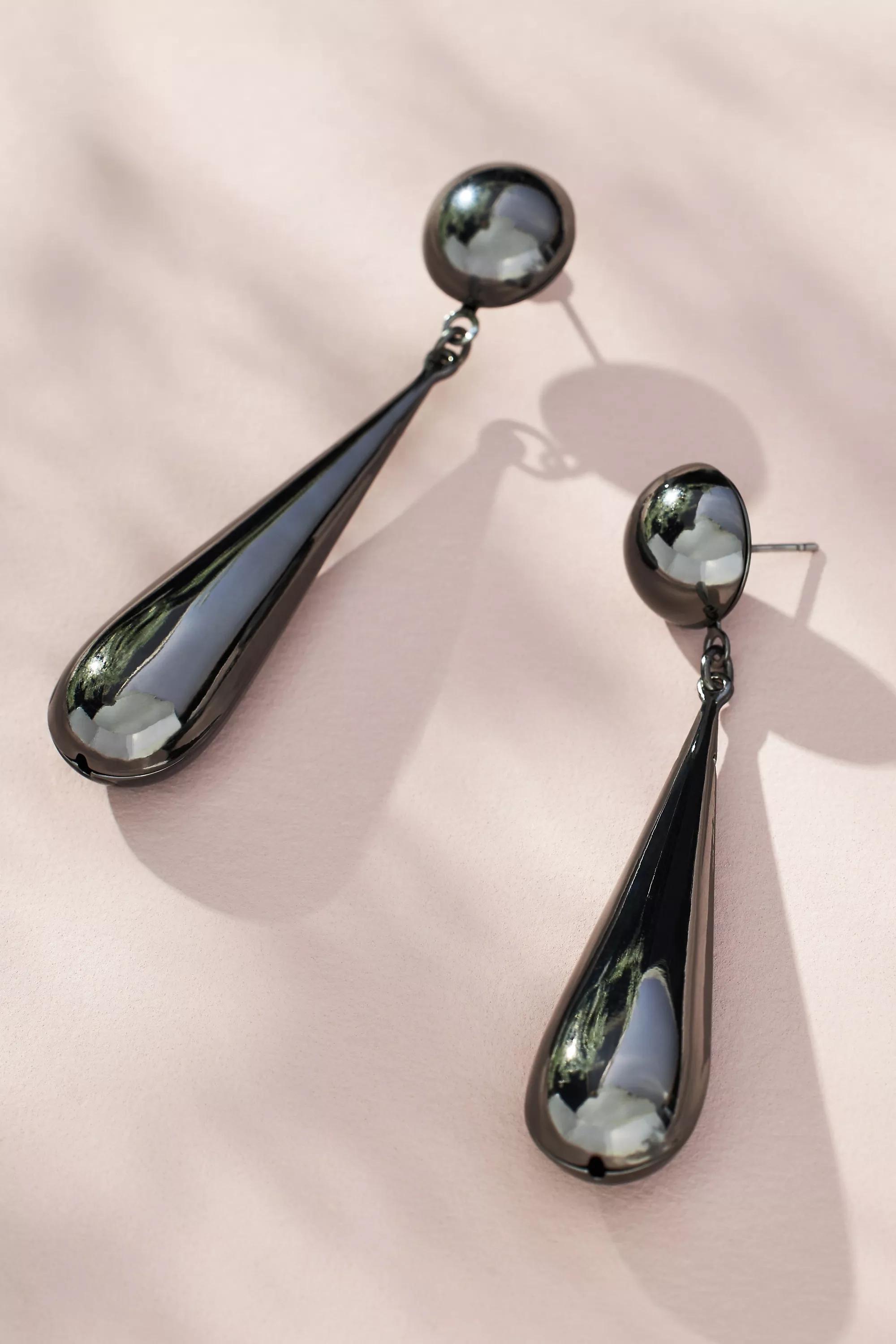 The Restored Vintage Collection: Skinny Teardrop Earrings, Black, A501_0001, large image number 1