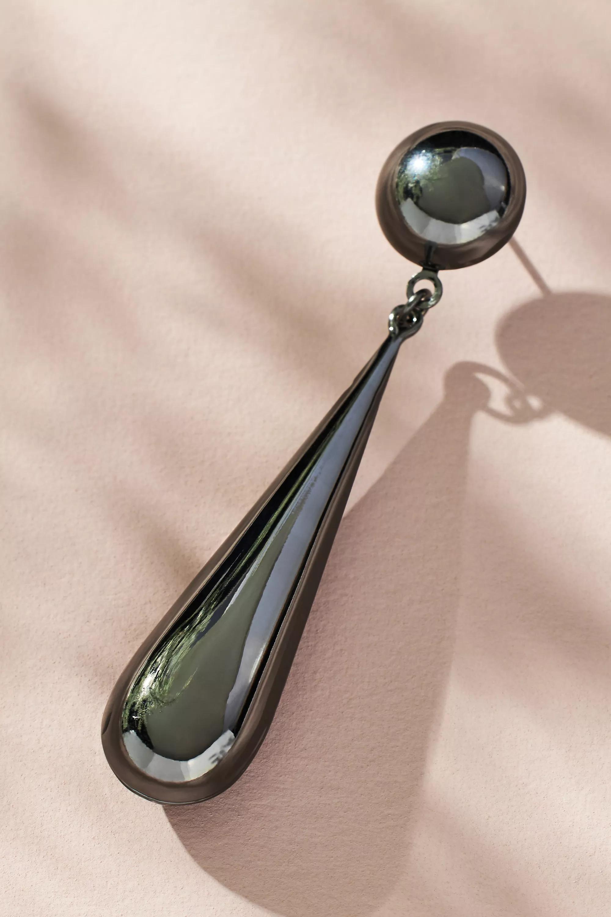 The Restored Vintage Collection: Skinny Teardrop Earrings, Black, A501_0001, large image number 2