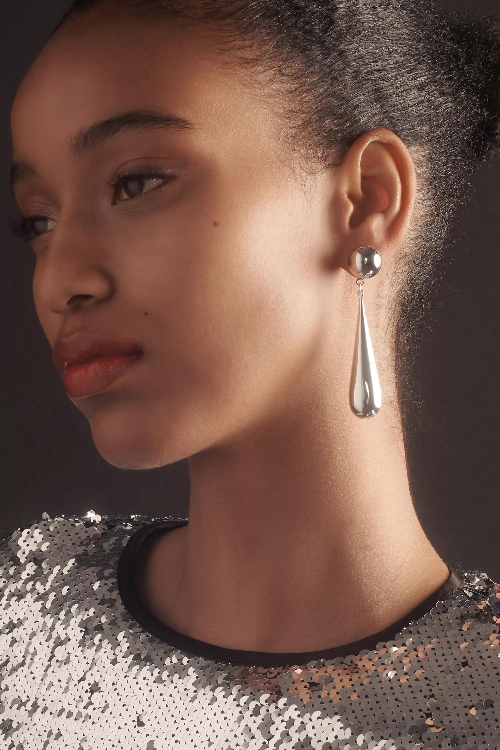 The Restored Vintage Collection: Skinny Teardrop Earrings, Black, A501_0007, large image number 0
