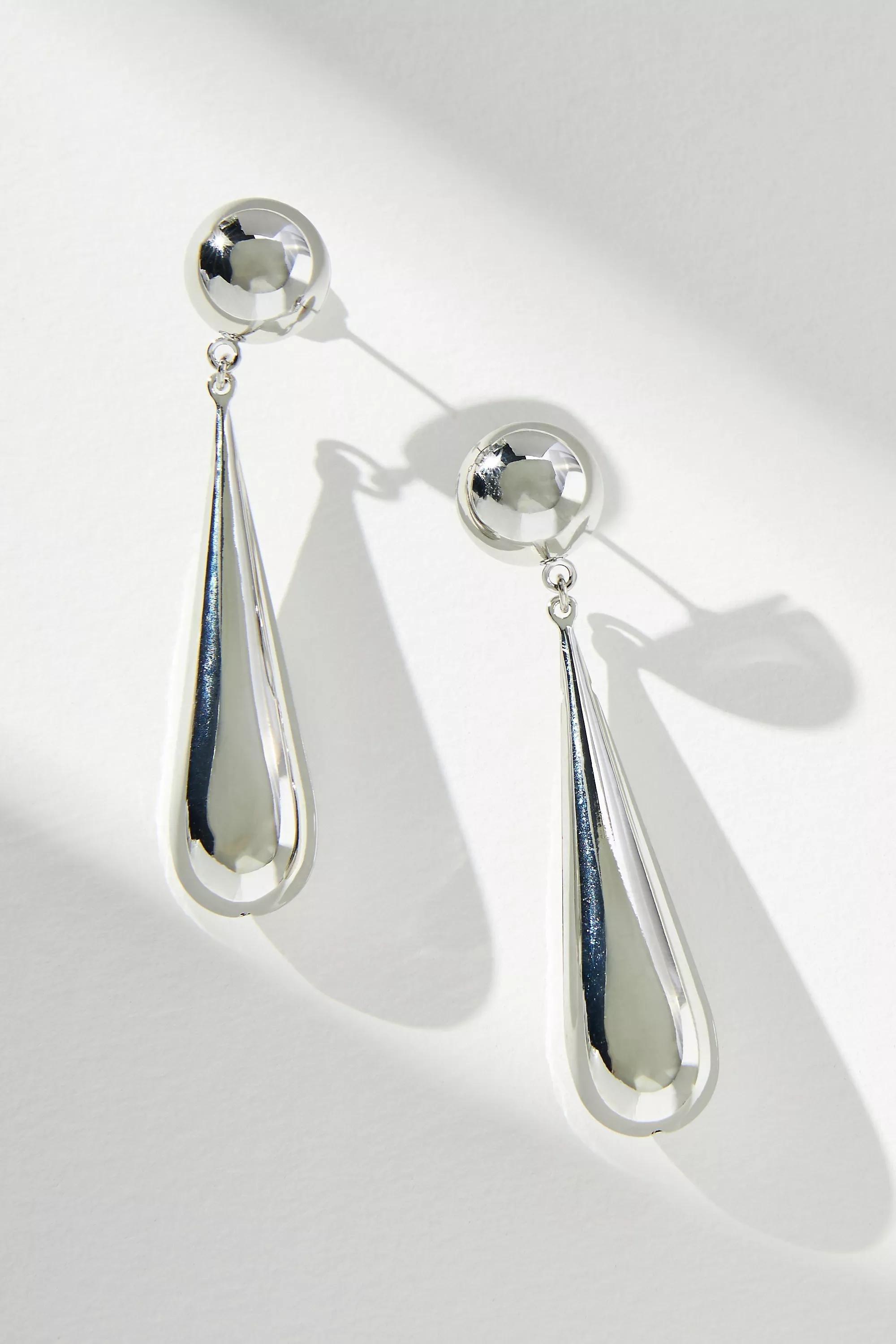The Restored Vintage Collection: Skinny Teardrop Earrings, Black, A501_0007, large image number 1