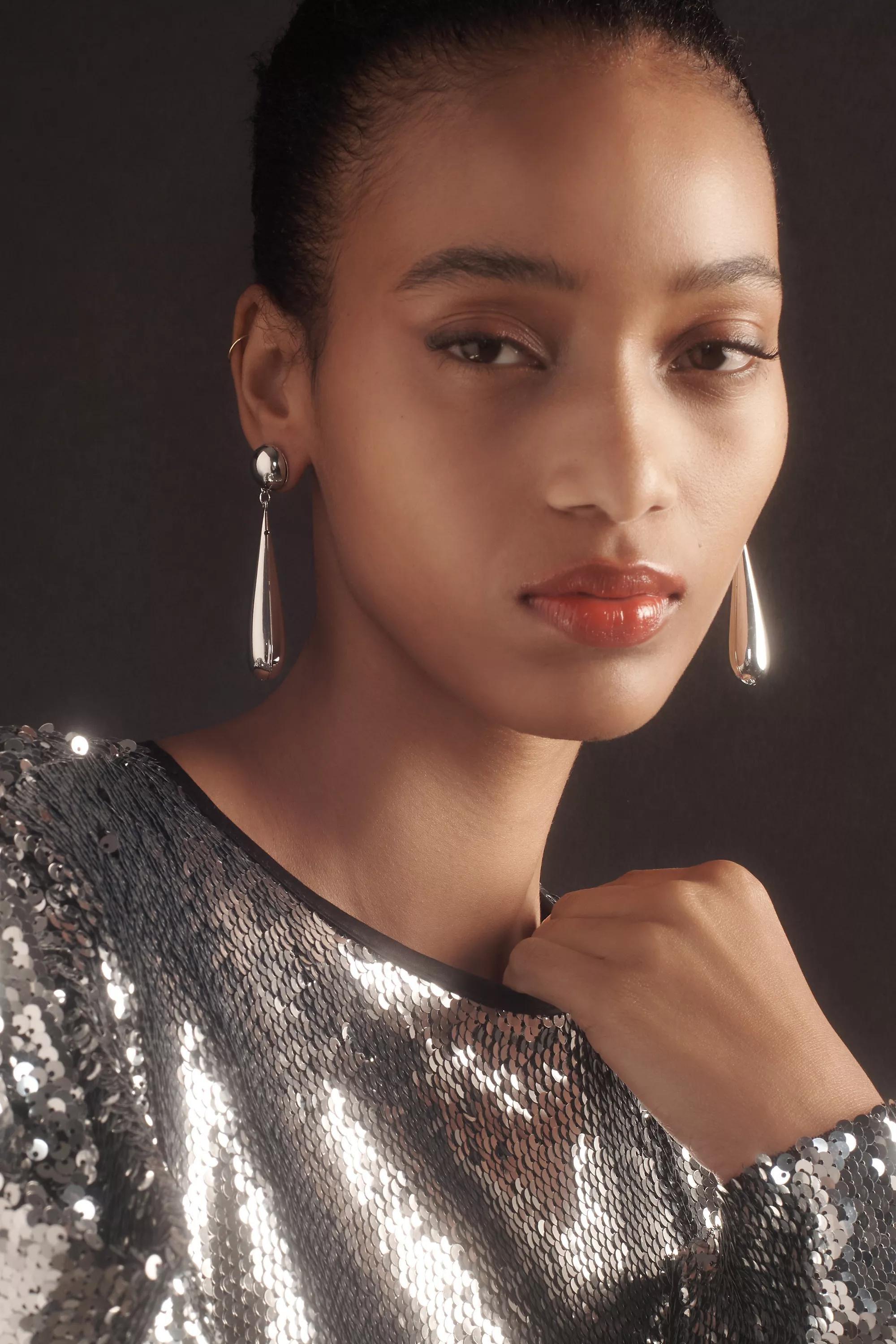 The Restored Vintage Collection: Skinny Teardrop Earrings, Black, A501_0007, large image number 3