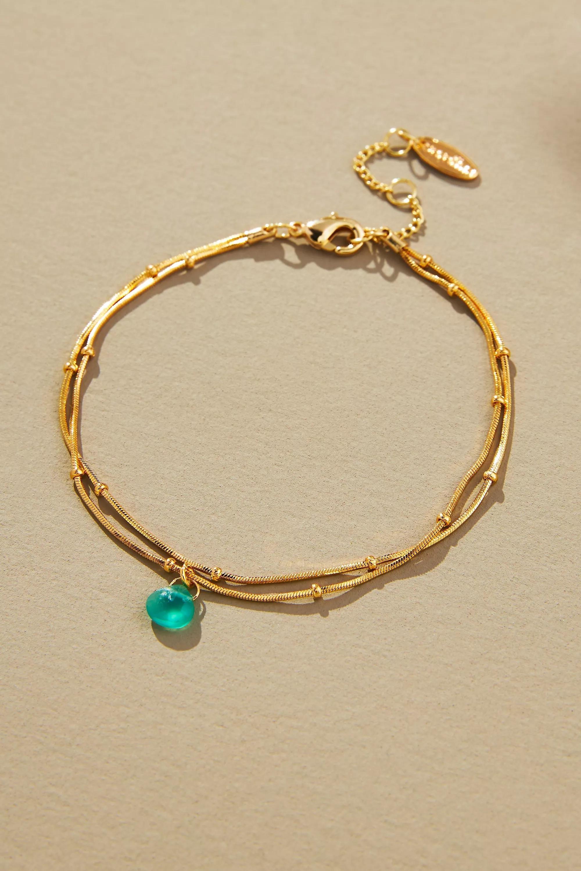 Gold-Plated Delicate Stone Drop Double-Chain Bracelet, Kelly, A501_0033, large image number 0