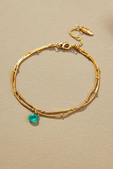 Anthropologie - Gold-Plated Delicate Stone Drop Double-Chain Bracelet, Kelly