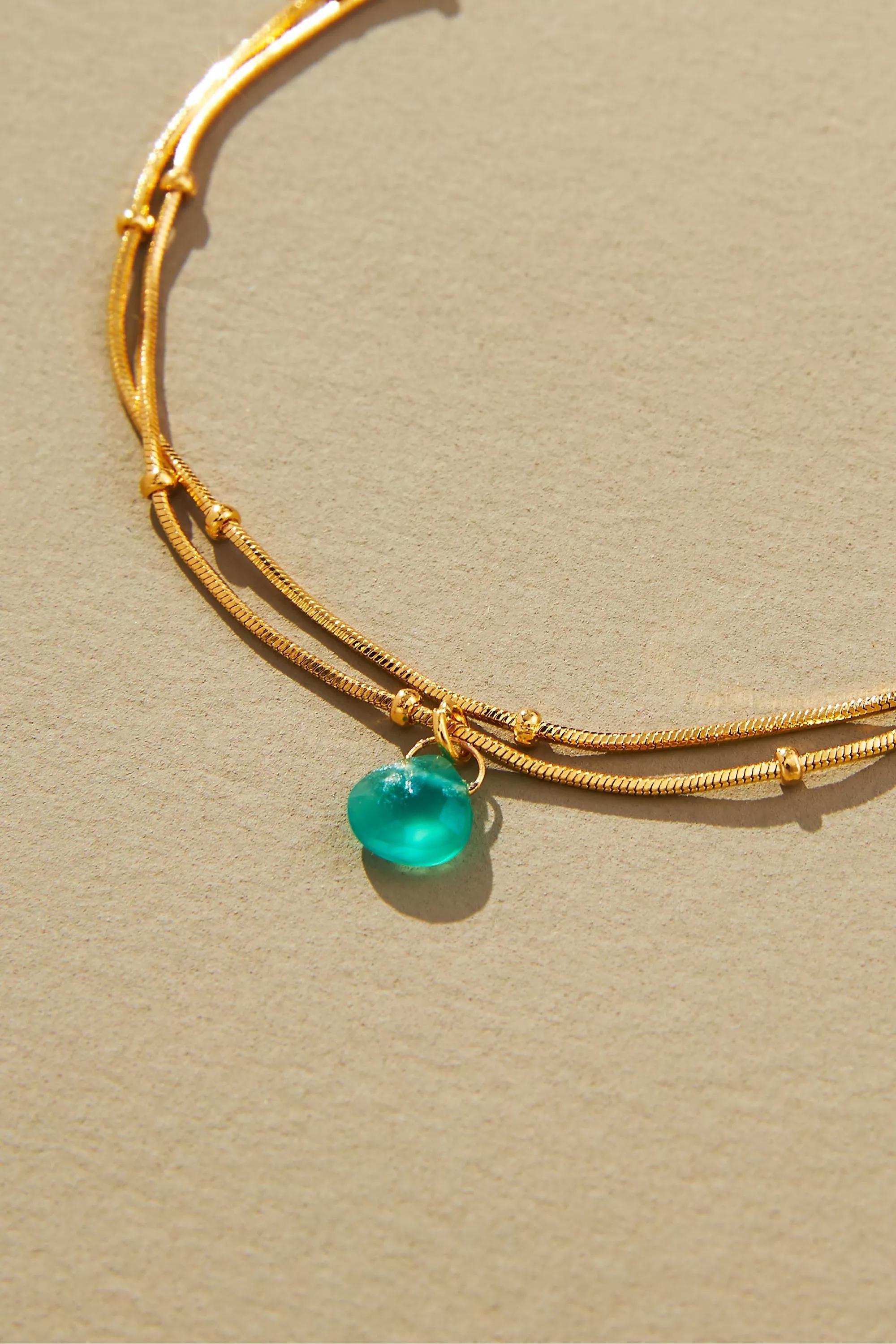 Gold-Plated Delicate Stone Drop Double-Chain Bracelet, Kelly, A501_0033, large image number 2
