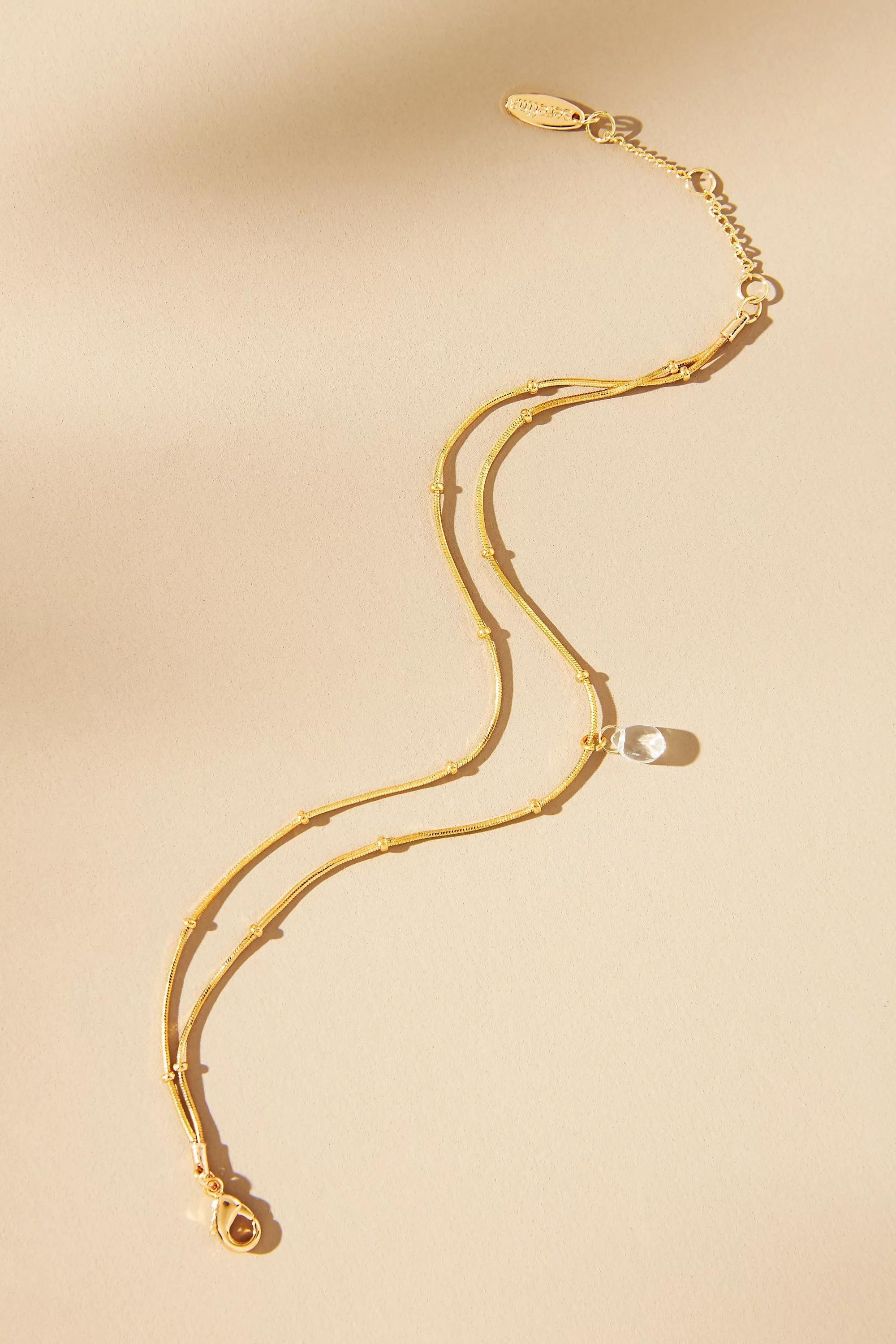 Gold-Plated Delicate Stone Drop Double-Chain Bracelet, Clear, A501_0100, large image number 0