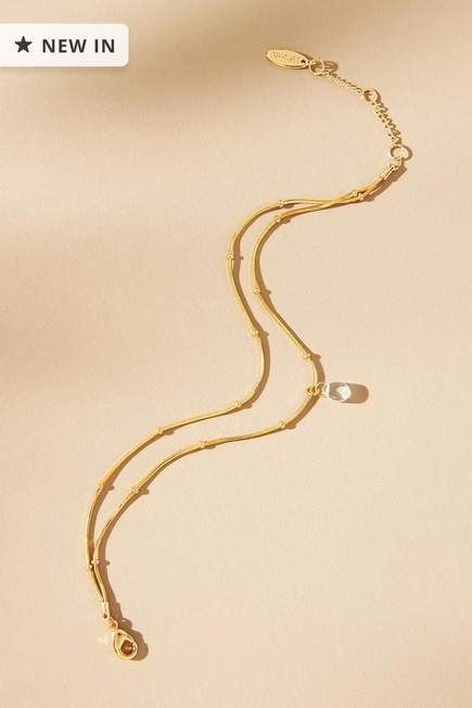 Anthropologie - Gold-Plated Delicate Stone Drop Double-Chain Bracelet, Clear