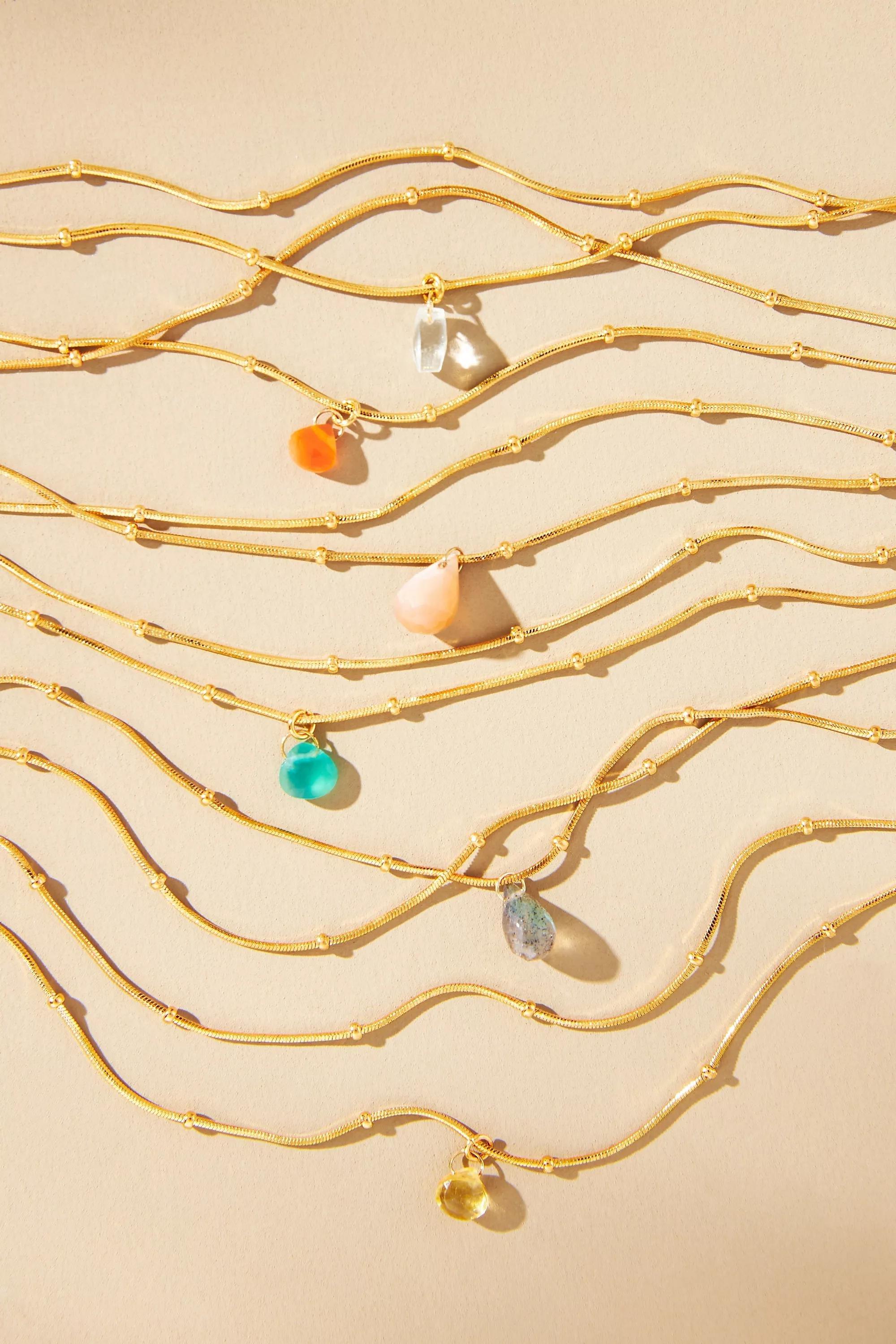 Gold-Plated Delicate Stone Drop Double-Chain Bracelet, Clear, A501_0100, large image number 1