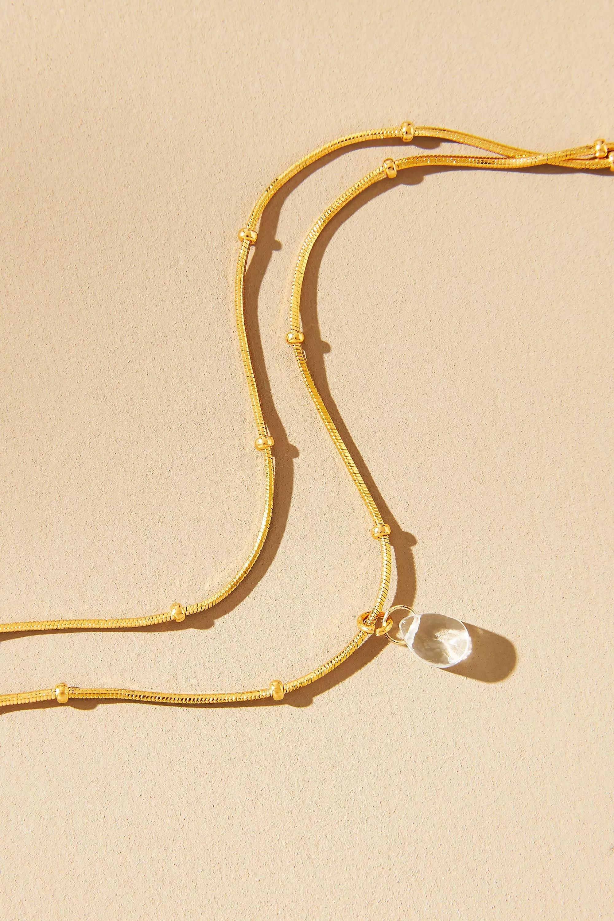 Gold-Plated Delicate Stone Drop Double-Chain Bracelet, Clear, A501_0100, large image number 2