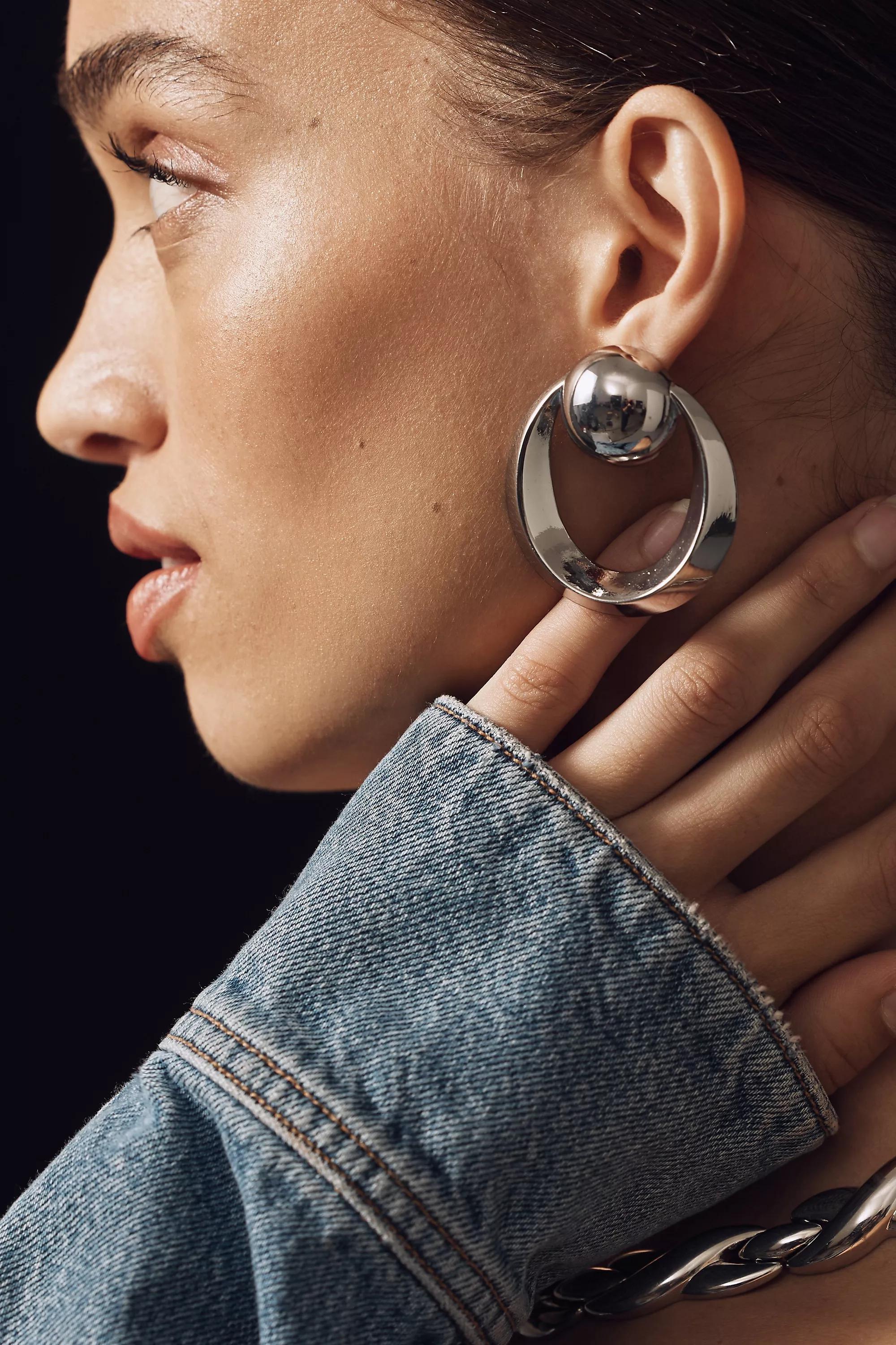 Smart Circle Drop Earrings, Silver, A501_0007, large image number 1