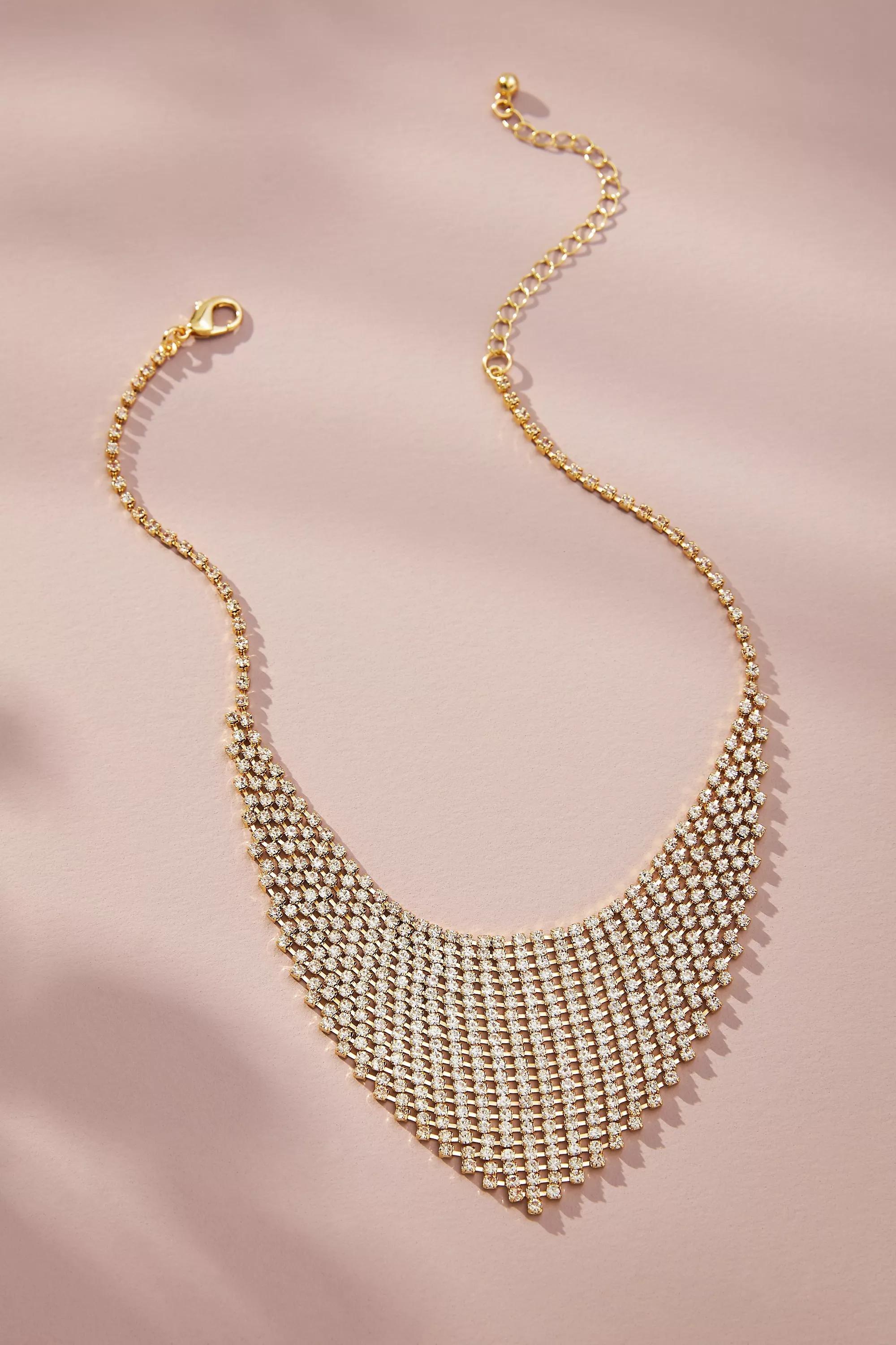 Crystal Chainmail Bib Necklace, Gold, , medium