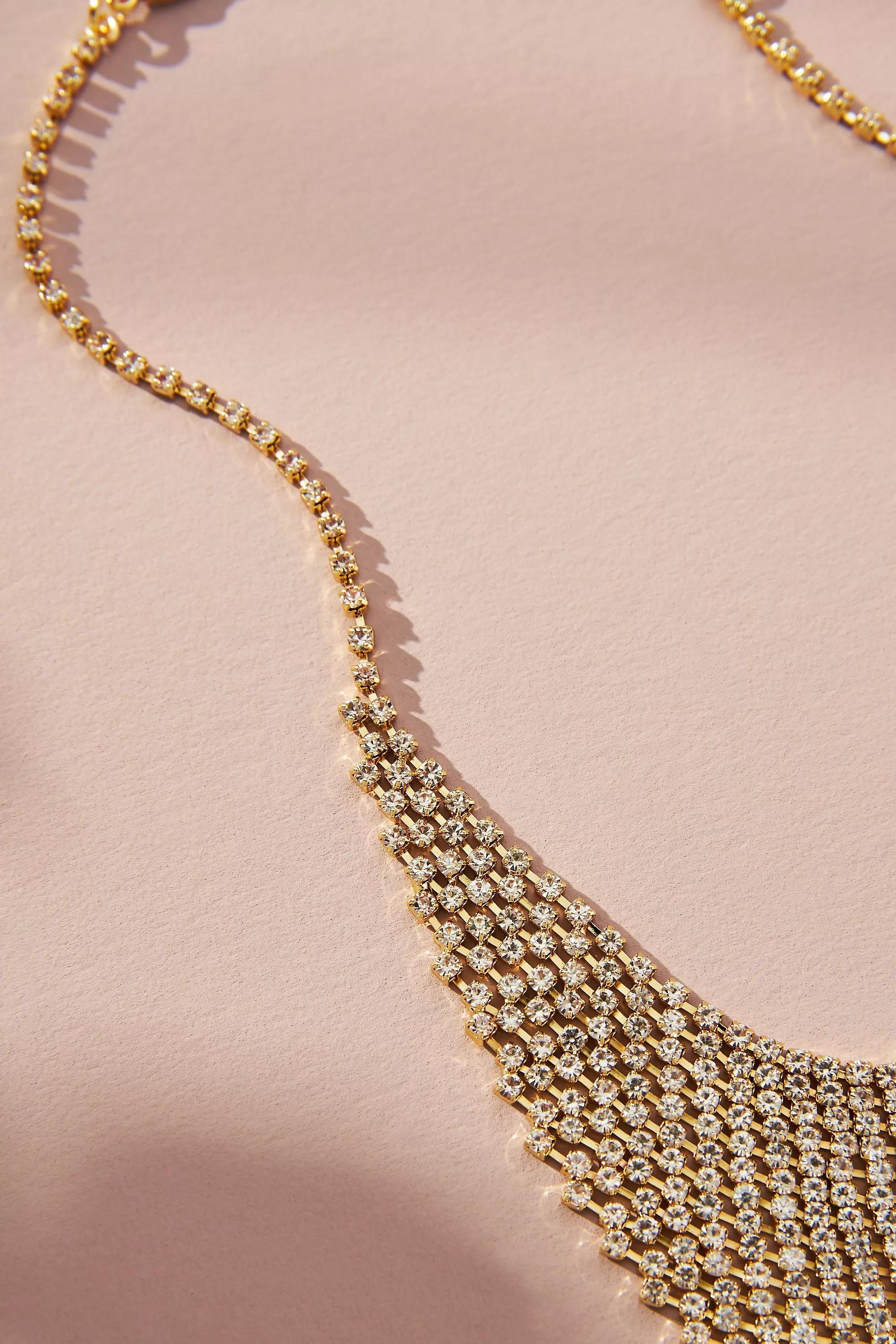 Crystal Chainmail Bib Necklace, Gold, A501_0070, large image number 1