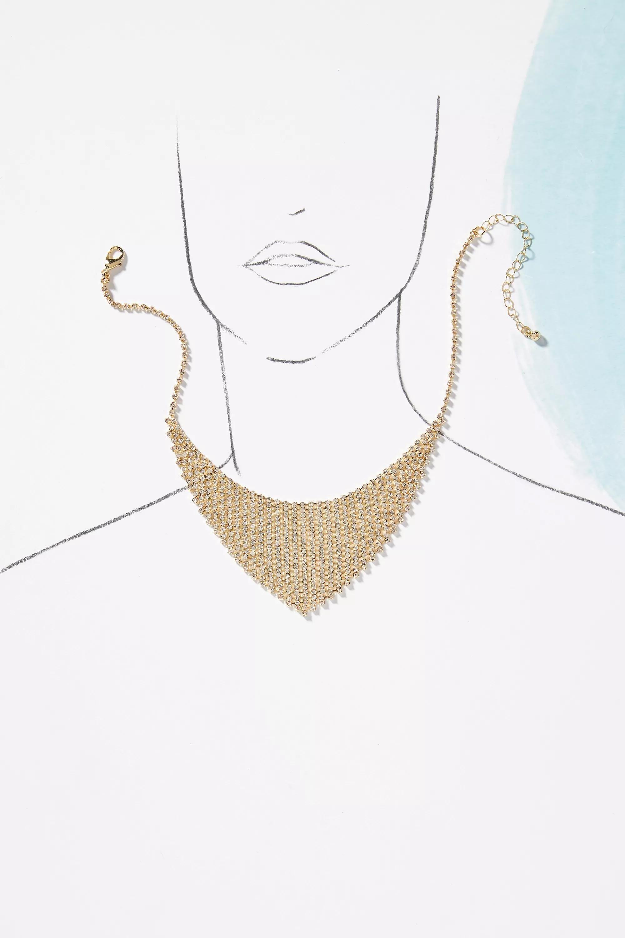 Crystal Chainmail Bib Necklace, Gold, A501_0070, medium