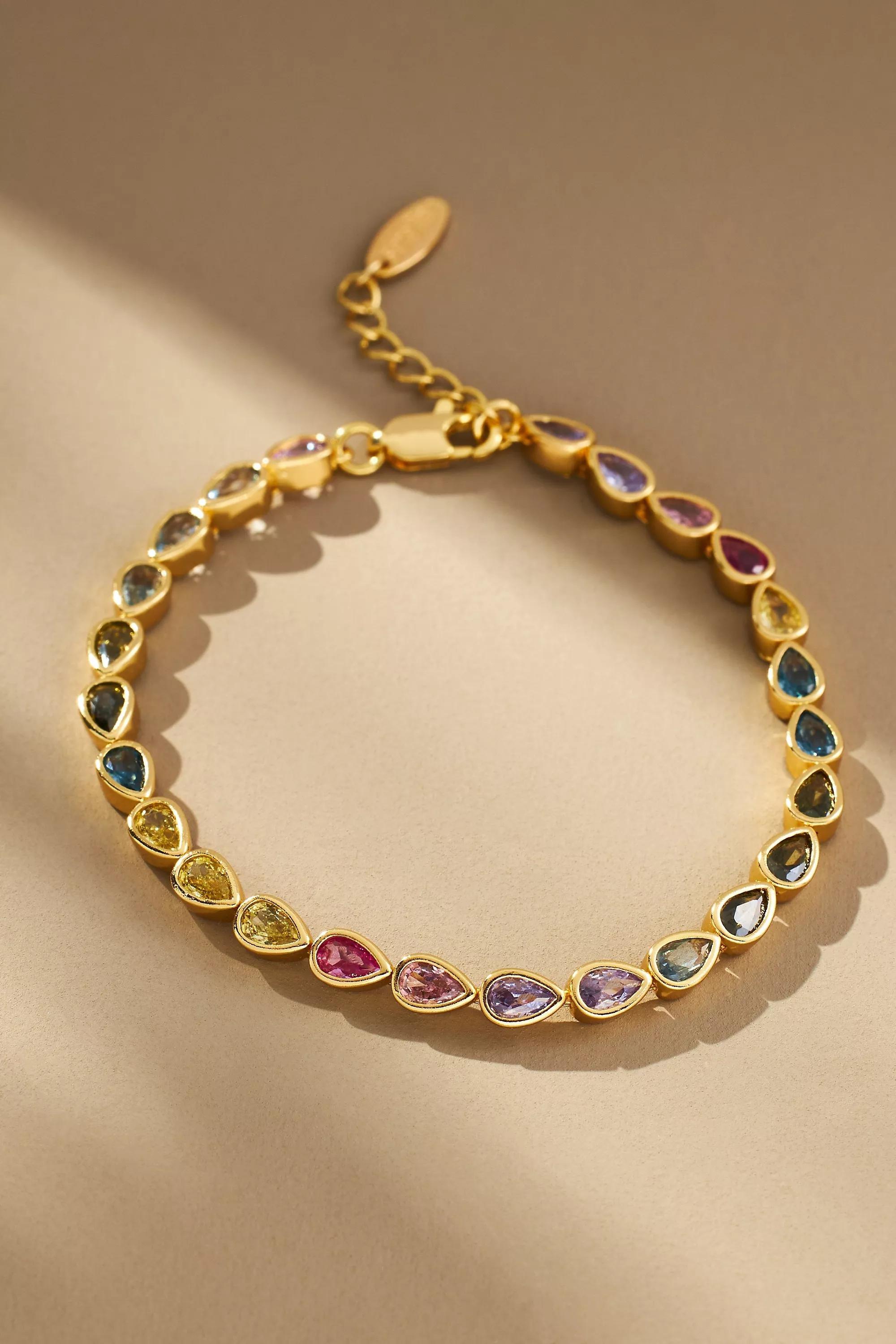 Faceted Pear Wrap Bracelet, Gold-Plated, , medium