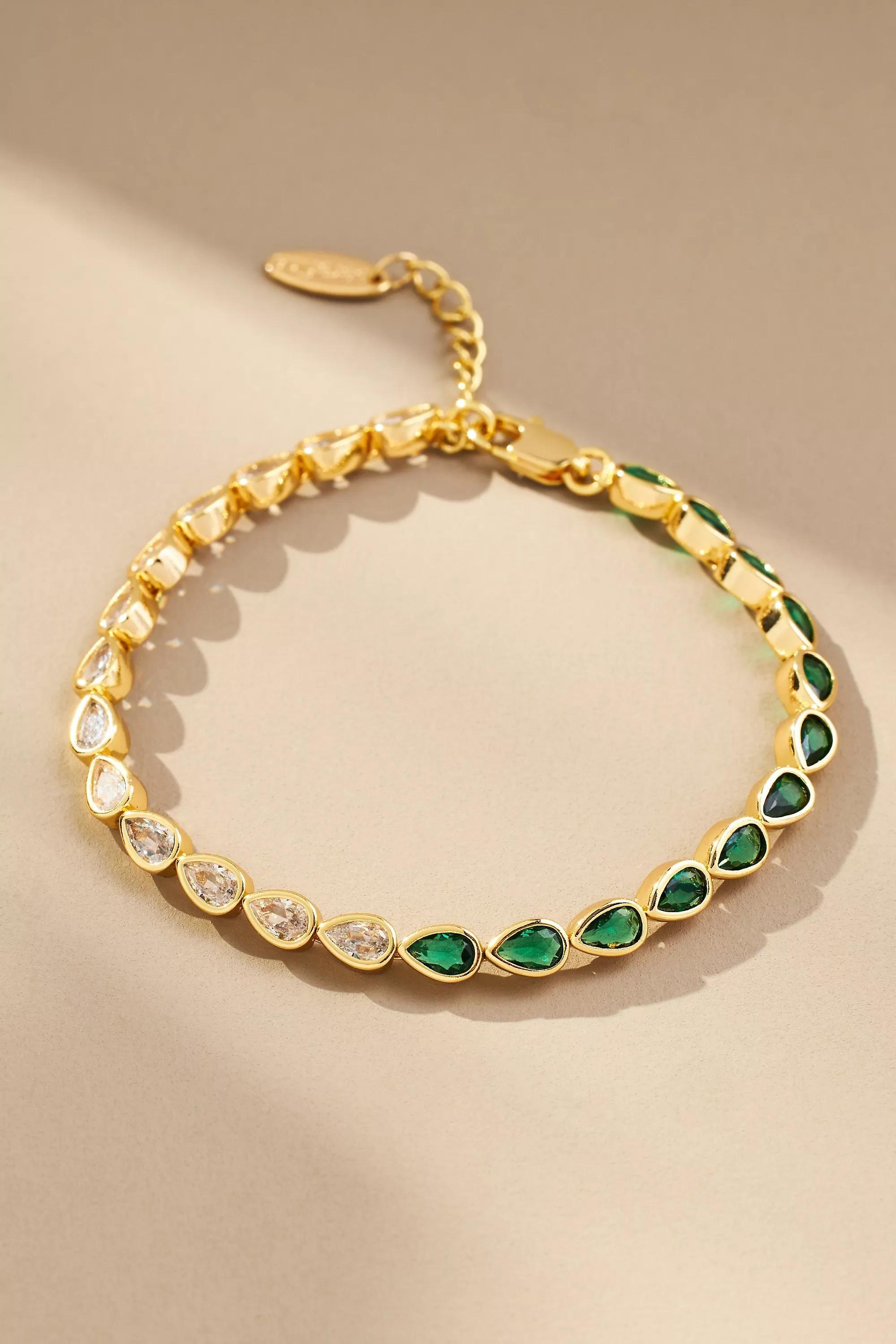 Gold-Plated Faceted Pear Wrap Bracelet, Green, A501_0030, large image number 0