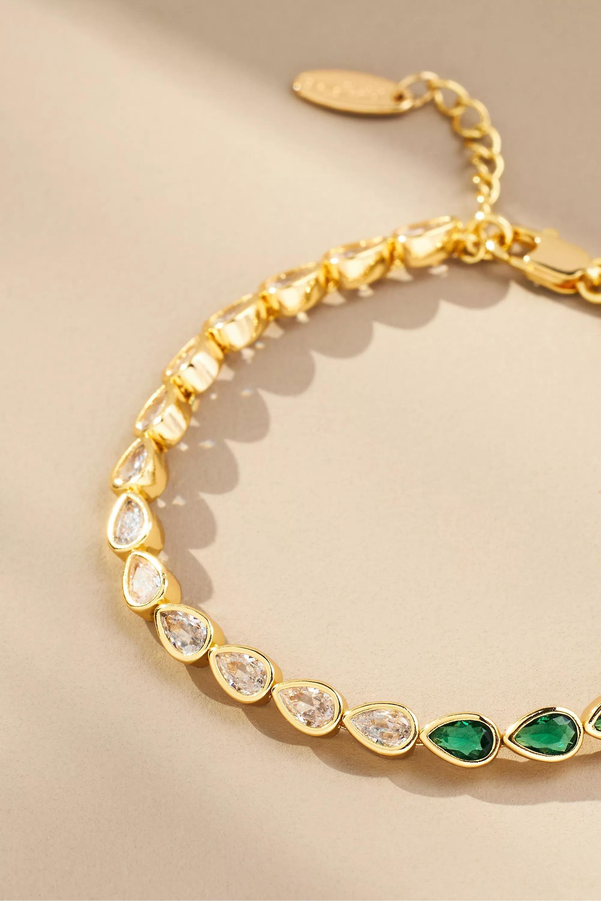 Gold-Plated Faceted Pear Wrap Bracelet, Green, A501_0030, large image number 1