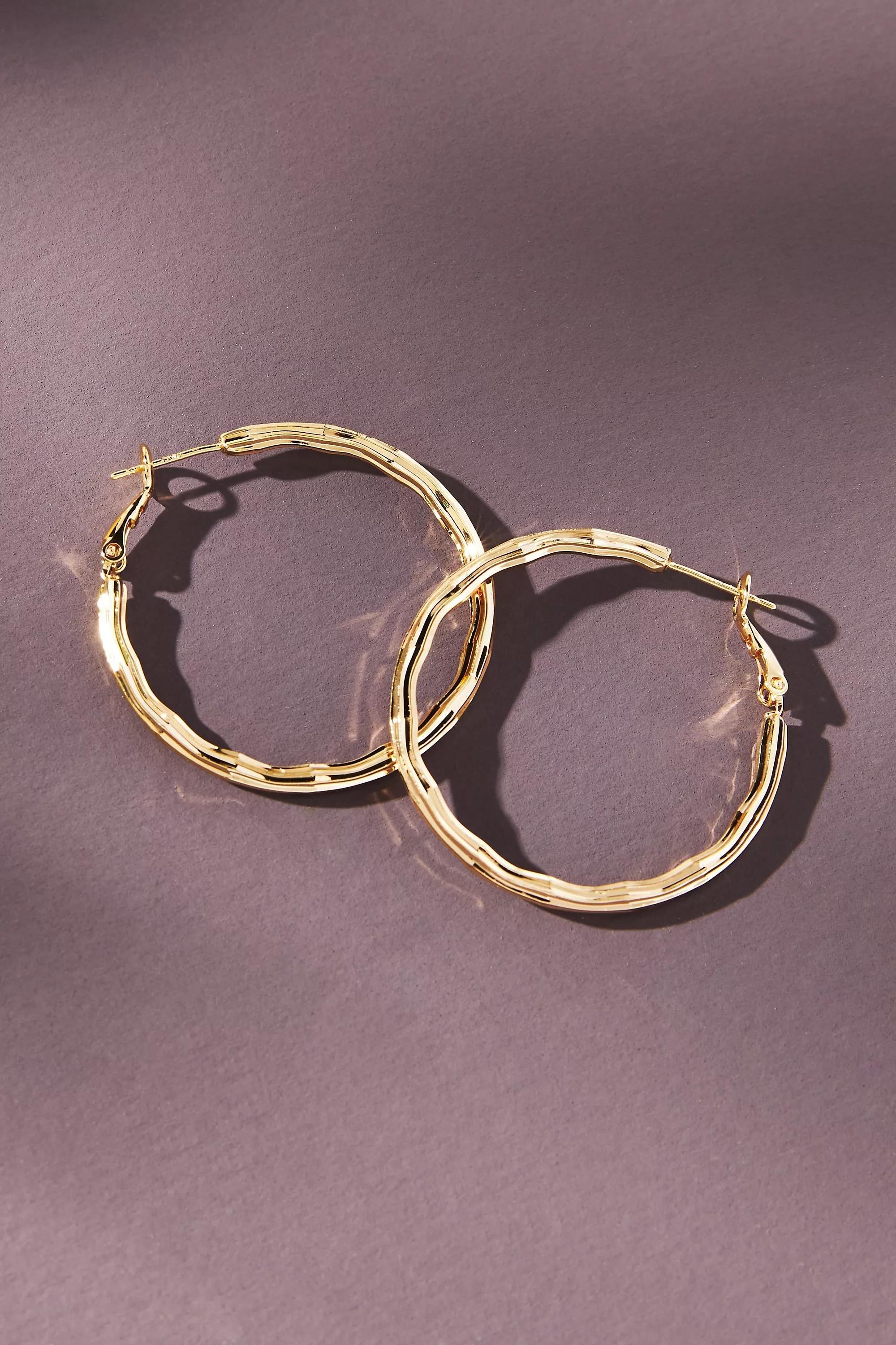 Organic Medium Hoop Earrings, Gold-Plated, A501_0070, large image number 0