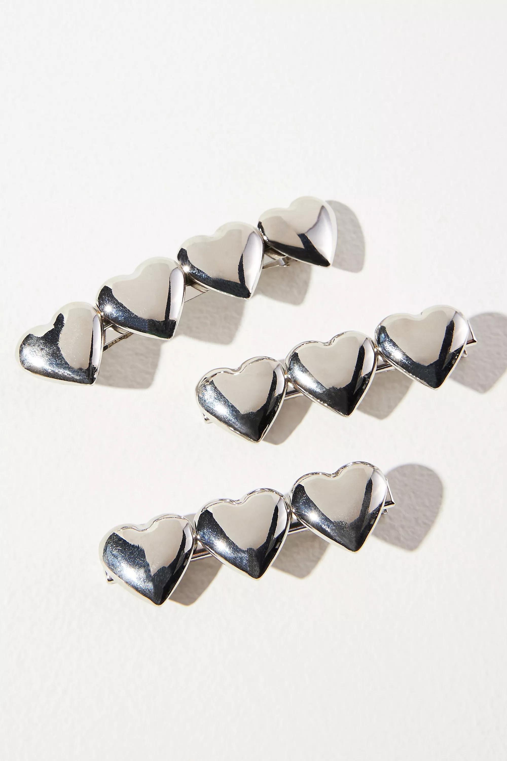 Metal Heart Hair Clips, Set Of 3, Silver, A501_0007, large image number 1