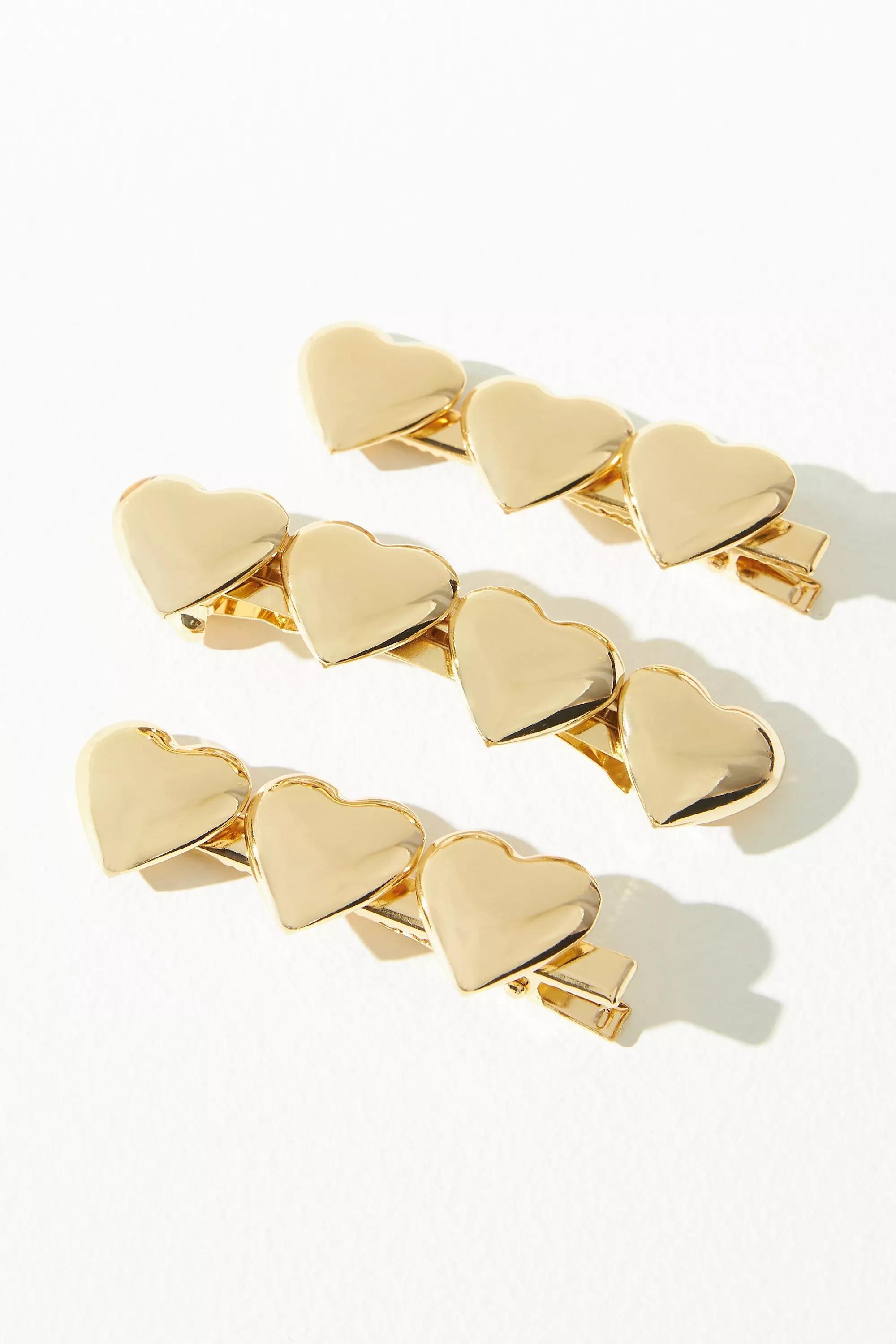 Metal Heart Hair Clips, Set Of 3, Gold, A501_0070, large image number 0
