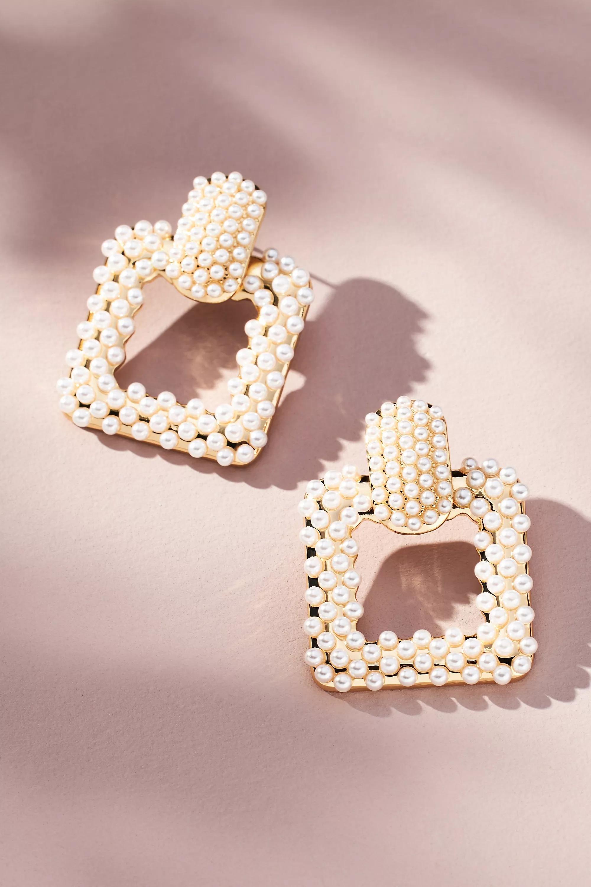 Pearl Square Drop Earrings, , medium