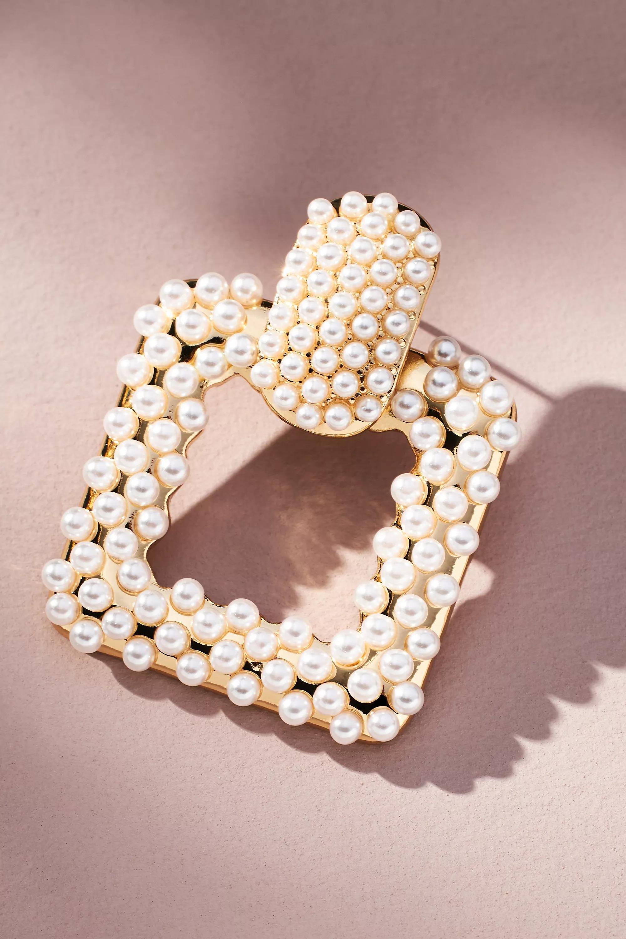 Pearl Square Drop Earrings, A501_0017, large image number 1