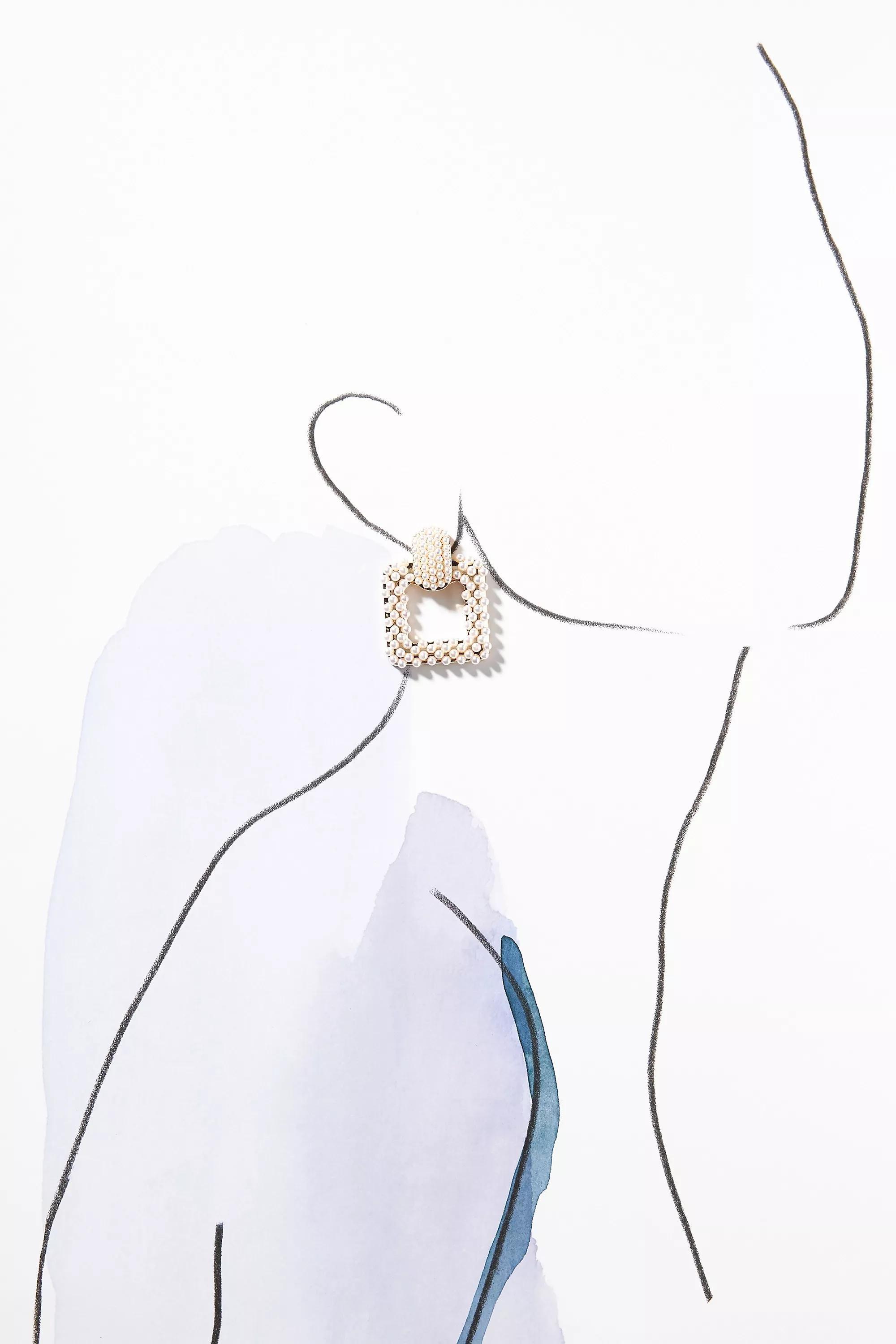 Pearl Square Drop Earrings, A501_0017, large image number 2