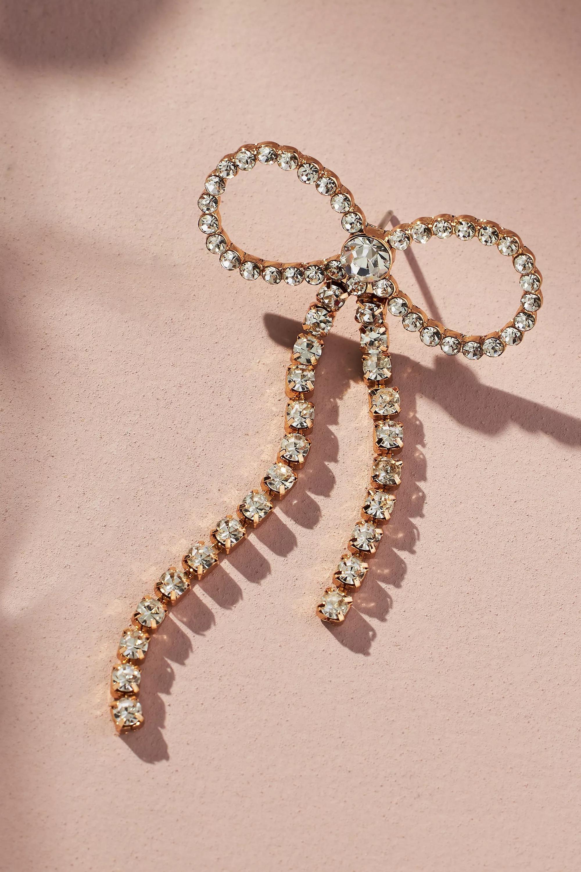 Crystal Bow Statement Earrings, Gold, A501_0070, large image number 1