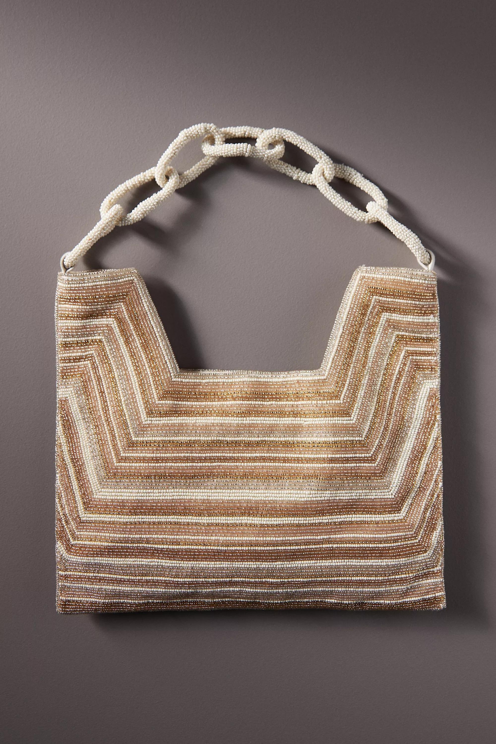 Beaded Square Shoulder Bag, Beige, A501_0014, large image number 0