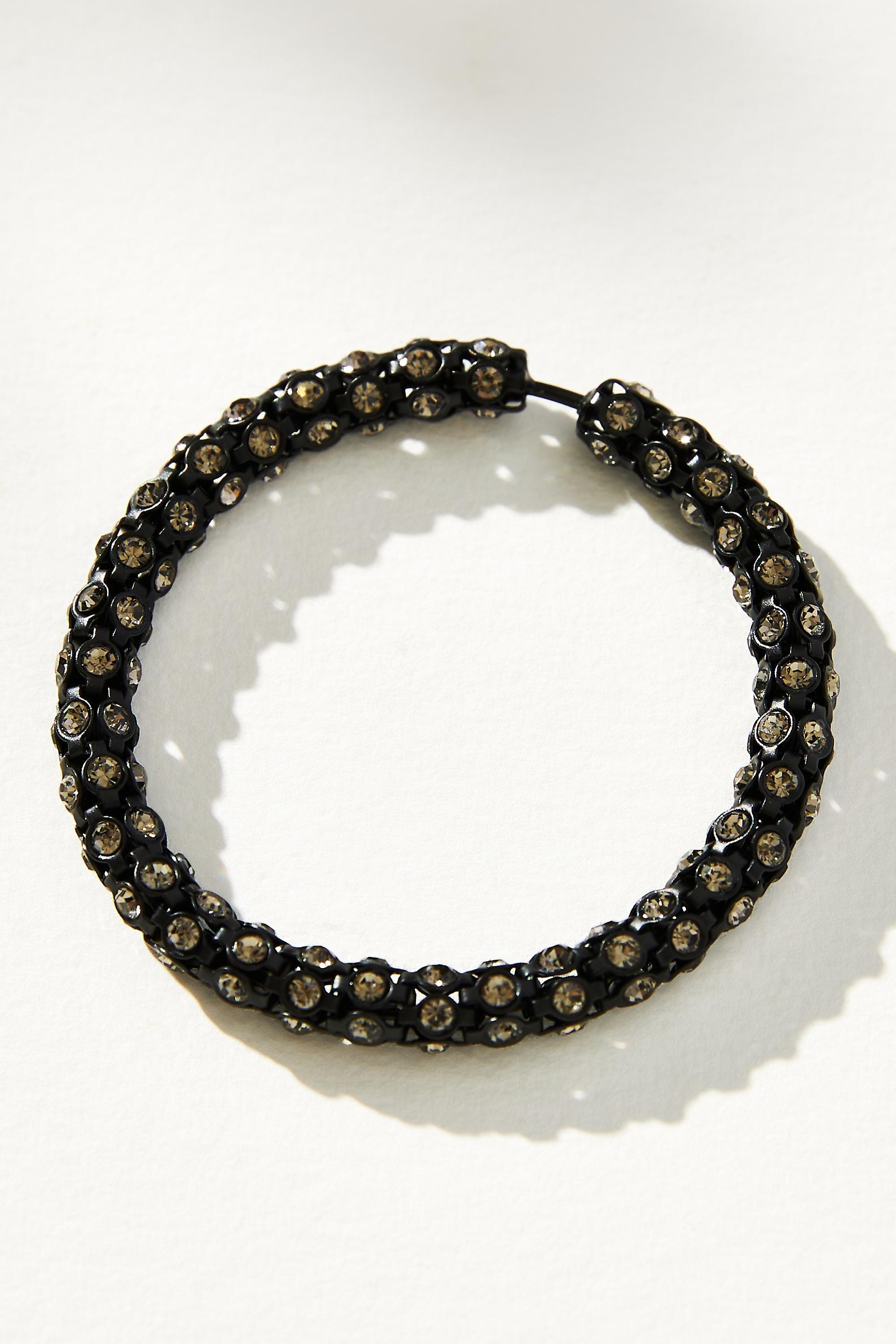 Medium Crystal Tube Hoop Earrings, Black, A501_0001, medium