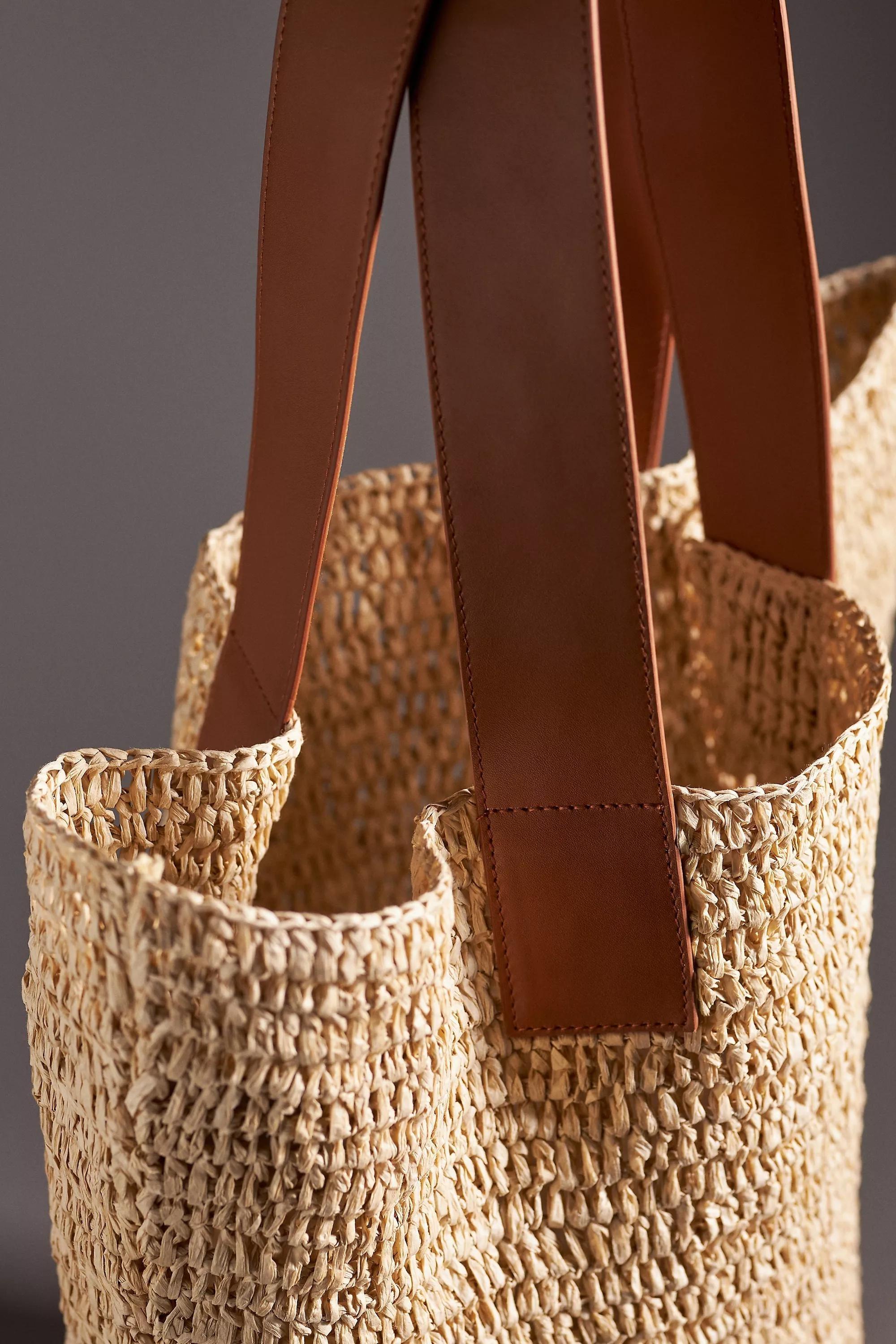 By Anthropologie Leather Handle Raffia Tote Bag, Beige, A501_0015, large image number 4