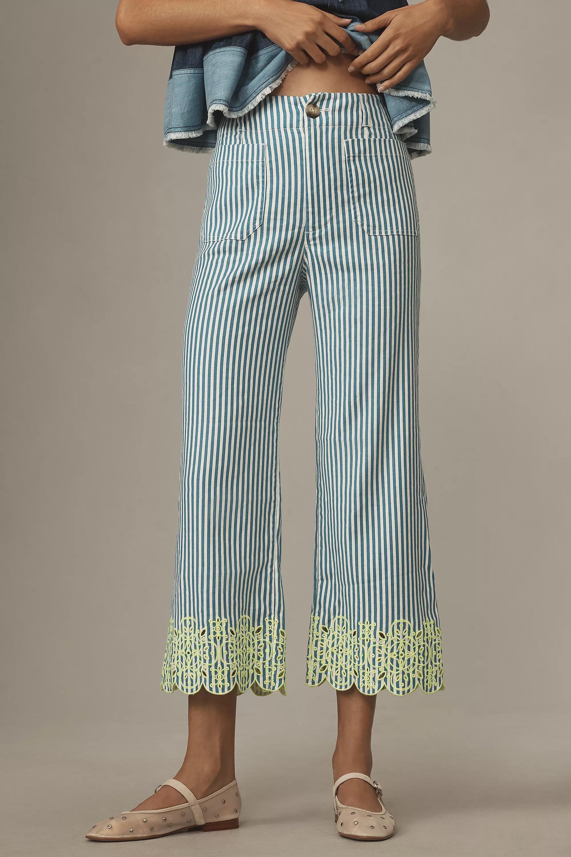 By Maeve The Colette Cropped Wide-Leg Embroidered Trousers, Blue, , large image number 1