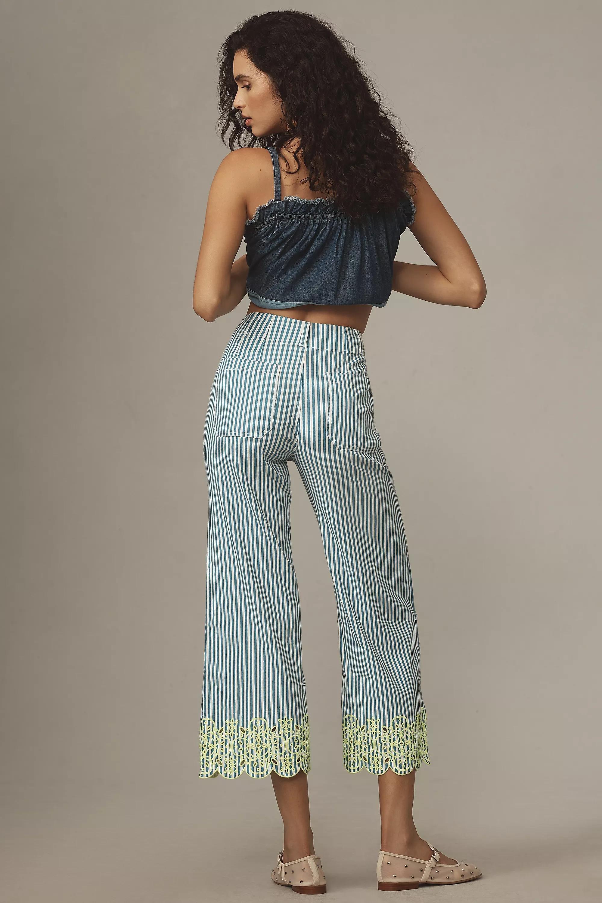 By Maeve The Colette Cropped Wide-Leg Embroidered Trousers, Blue, , large image number 2
