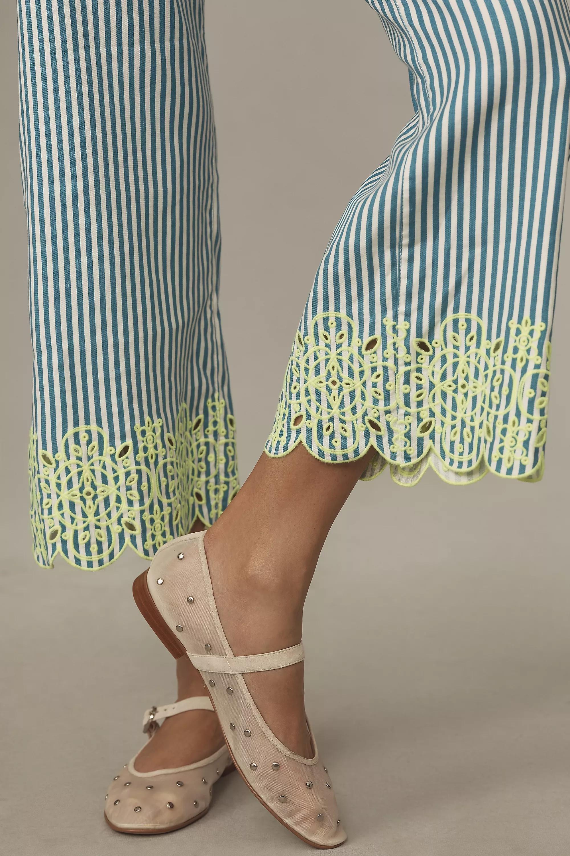 By Maeve The Colette Cropped Wide-Leg Embroidered Trousers, Blue, , large image number 3