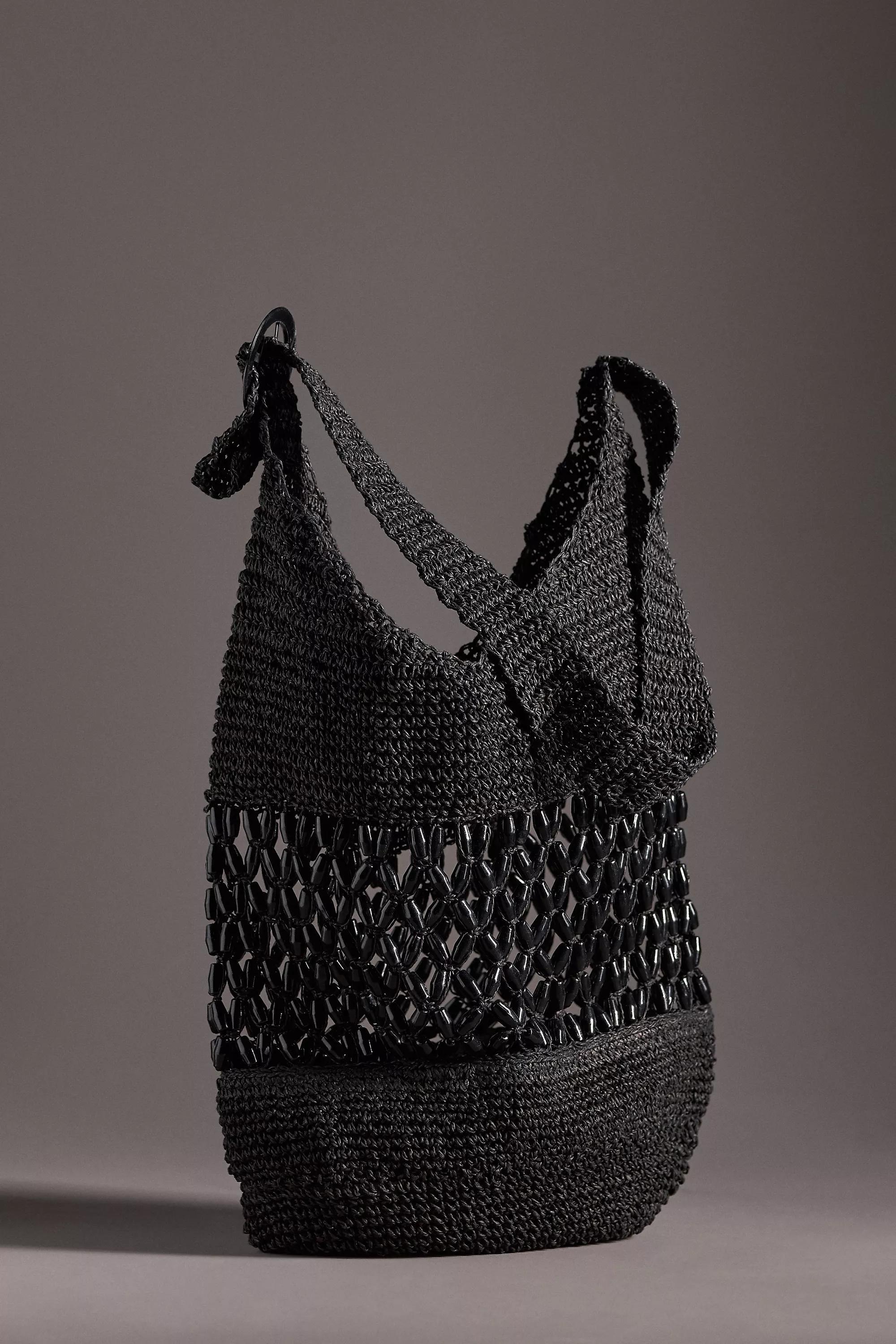 Maeve Raffia Sling Tote Bag, Black, A501_0001, large image number 1