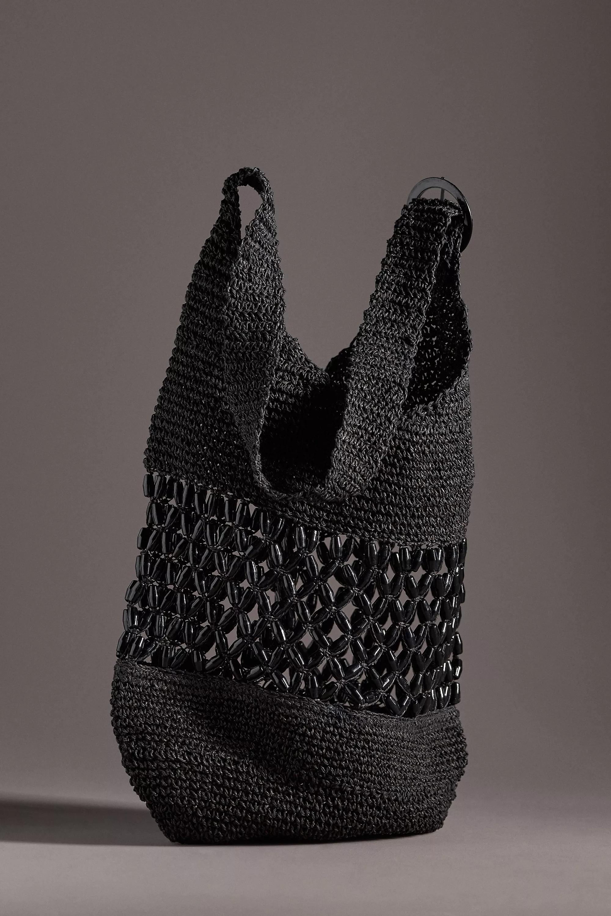 Maeve Raffia Sling Tote Bag, Black, A501_0001, large image number 2