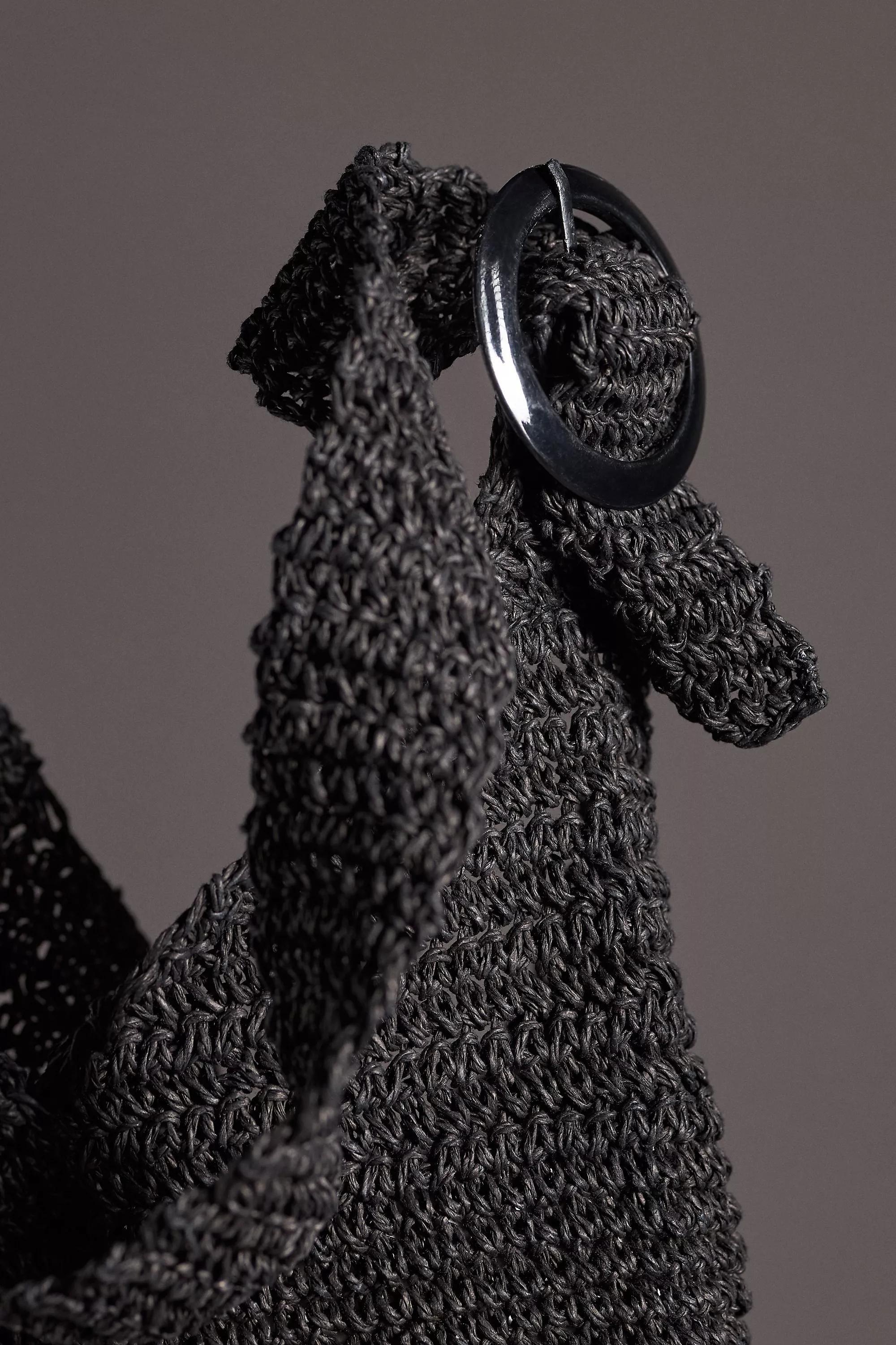 Maeve Raffia Sling Tote Bag, Black, A501_0001, large image number 3