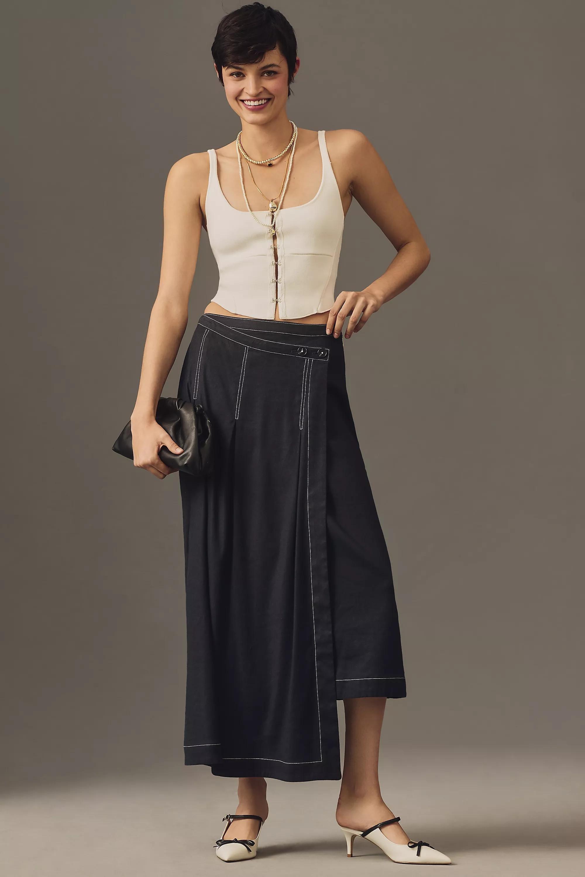Edie Smart Midi Wrap Skirt By Maeve, Navy, , large image number 0