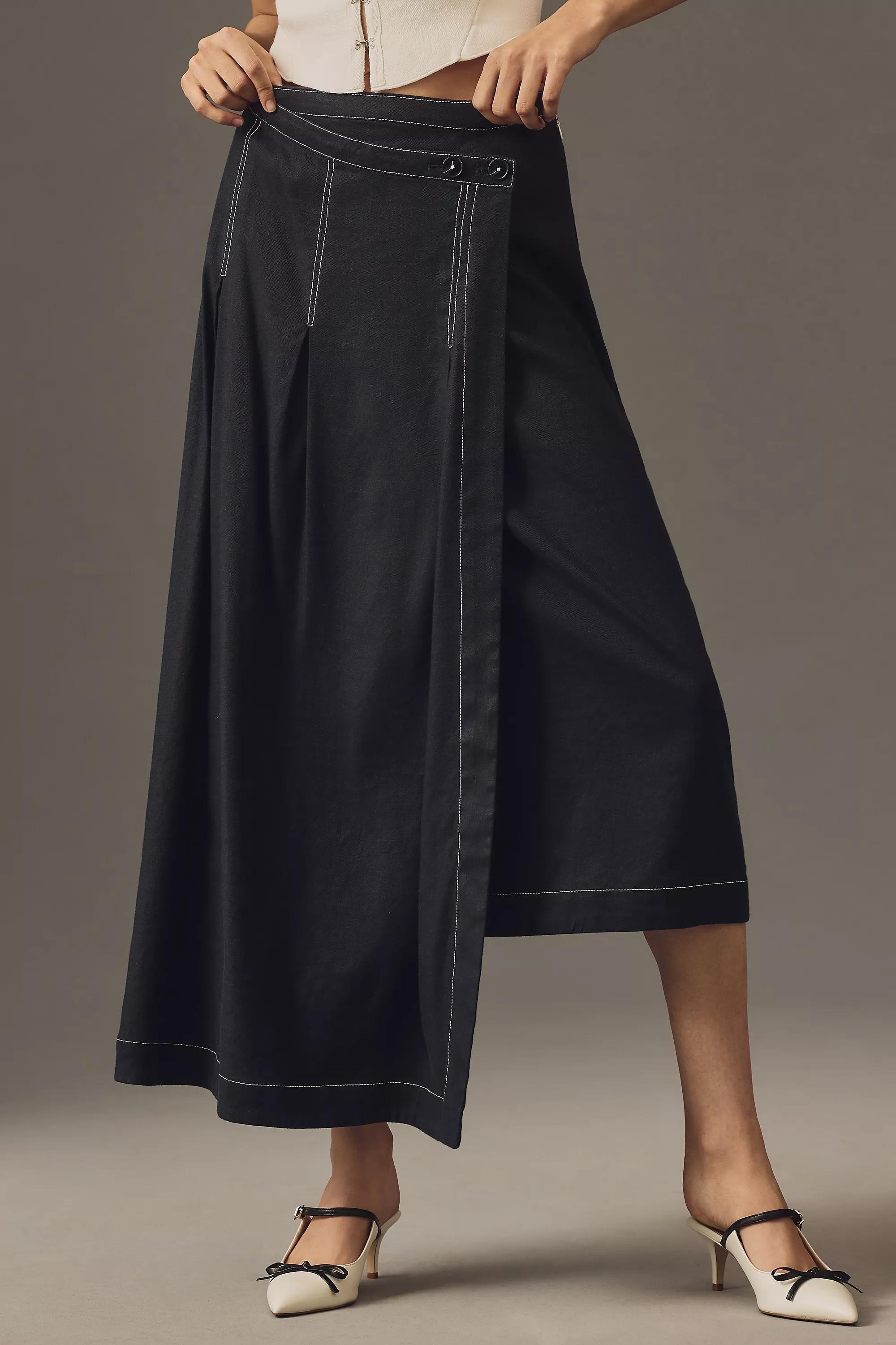 Edie Smart Midi Wrap Skirt By Maeve, Navy, , large image number 1